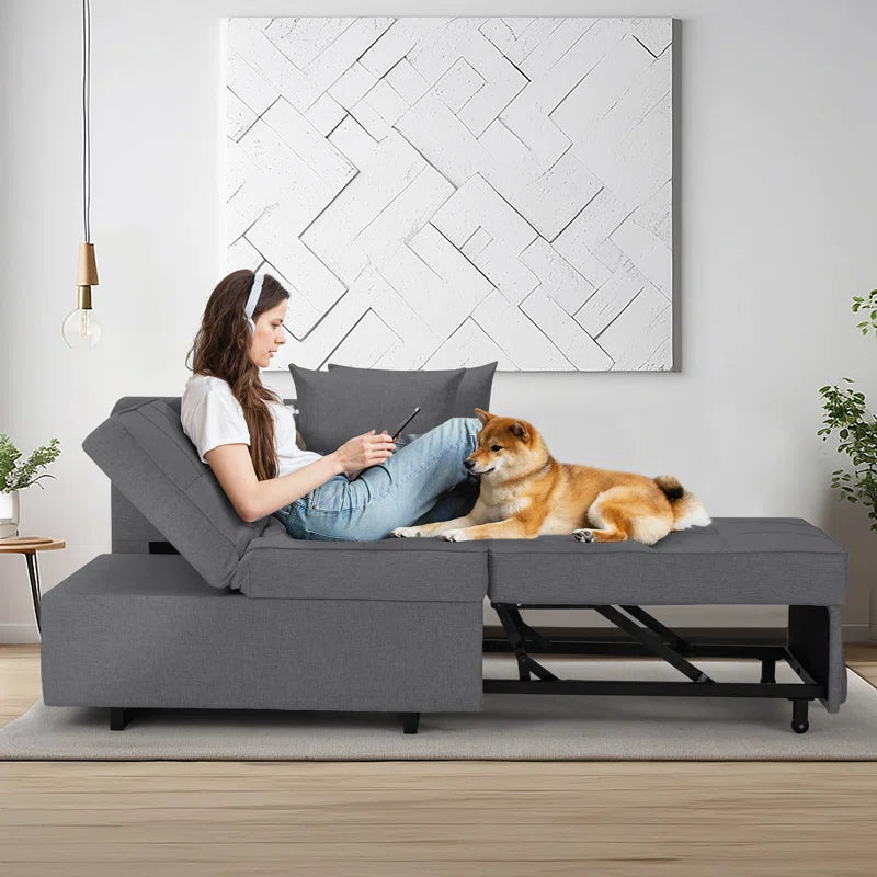EROMMY 3-in-1 Convertible Sleeper Sofa Chair Bed - 5-Position Adjustable Backrest, Pull-Out Sofa Bed with Premium Faux Linen Fabric, Space-Saving Foldable Chair Bed in Dark Gray - Perfect for Small Apartments, Guest Rooms & Home Offices