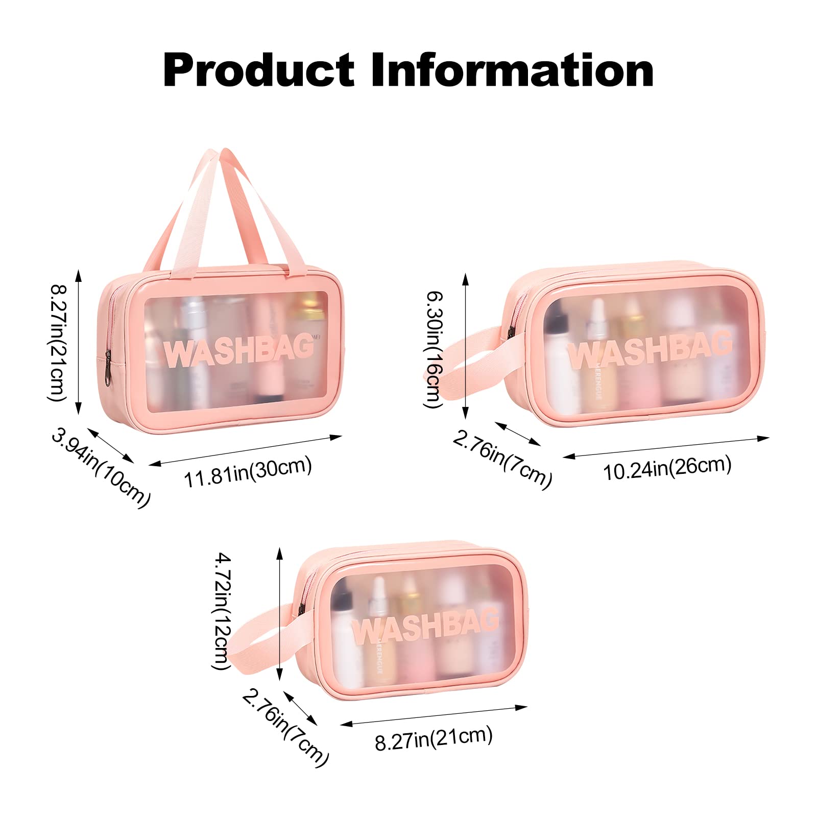 Ergocar 3-Piece Clear Travel Toiletry Bag Set - TSA Approved Waterproof Cosmetic Organizer for Women & Men | Perfect for Airports, Showers & Vacation Packing (Pink)