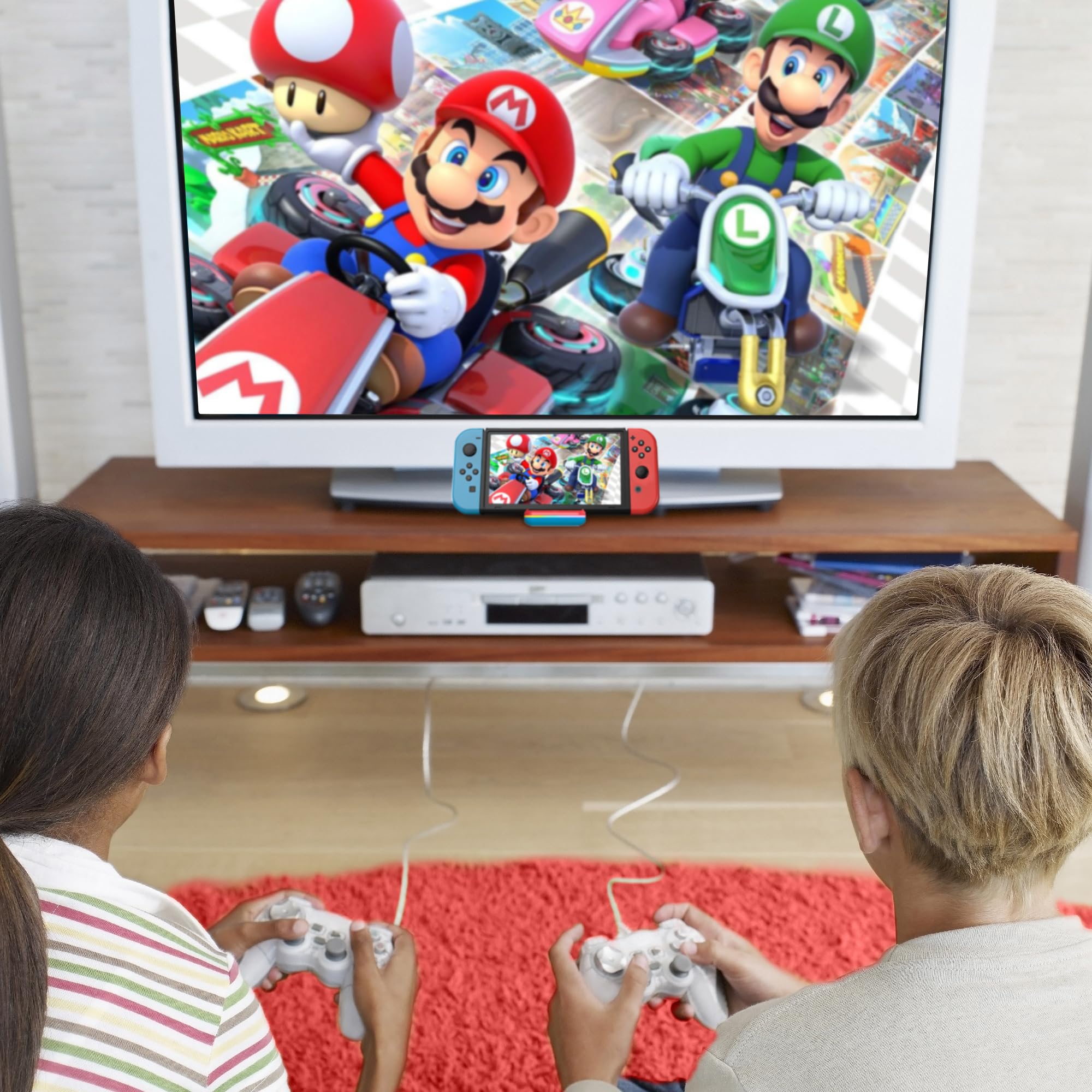 Nintendo Switch & Switch OLED TV Docking Station - 4K/1080P HDMI Adapter with Fast Charging, USB 3.0 & USB-C Ports - Foldable Design (Red/Blue) - Perfect for Home Gaming & Travel Entertainment