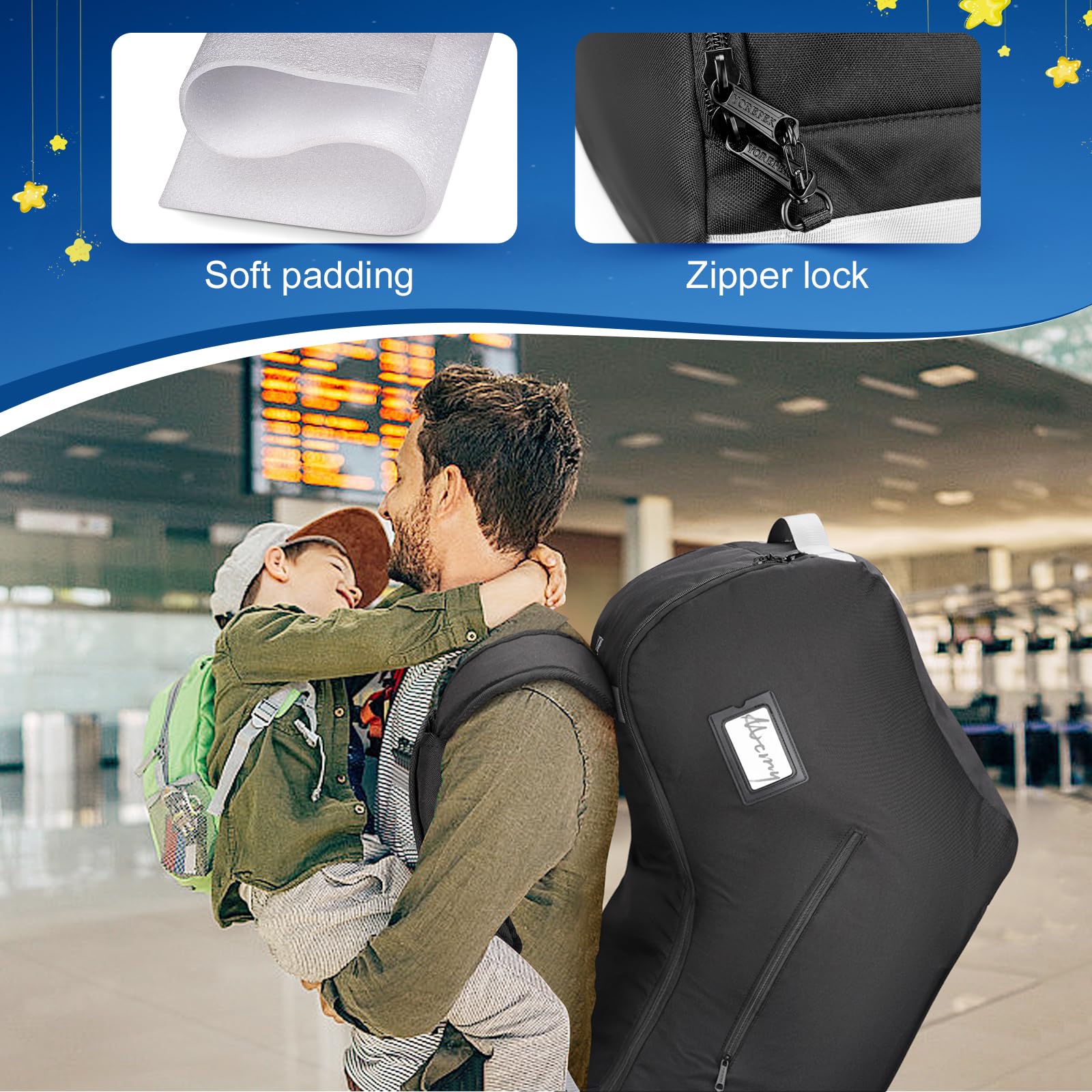 YOREPEK Padded Car Seat Travel Backpack - Universal Fit for Nuna Pipa & Other Infant Car Seats, Airplane Approved with Shoulder Straps & Side Pocket - Protective Cover for Baby Car Seat Travel & Storage