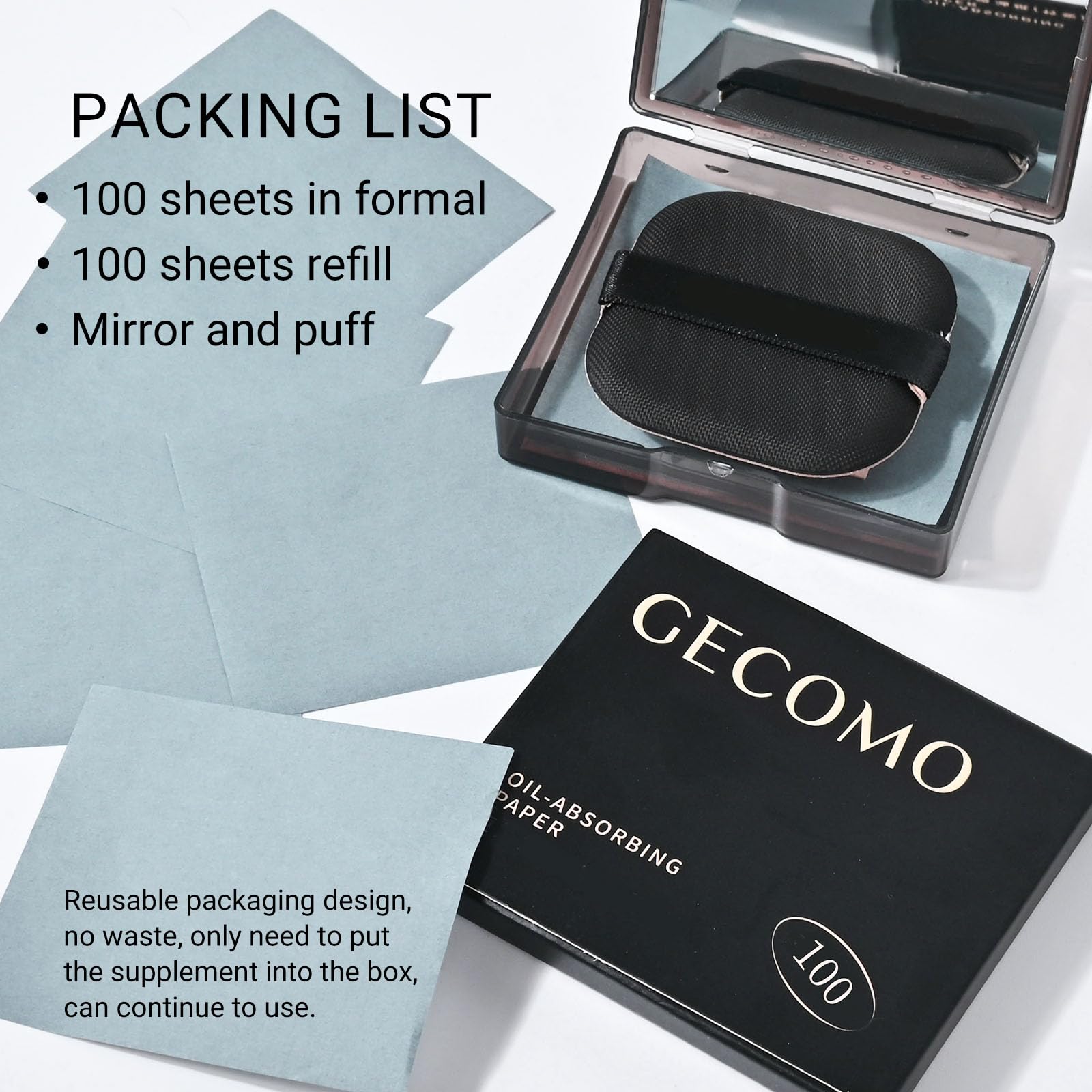 KYDA 200 Sheets Bamboo Charcoal Oil Blotting Paper with Mirror & Puff | Refillable Face Oil Absorbing Sheets | Makeup-Friendly Oil Control Paper for Shine-Free Skin | Travel Size Oil Blotting Film for On-the-Go Touch Ups | Perfect for Oily Skin, Acne-Prone Skin & Makeup Maintenance