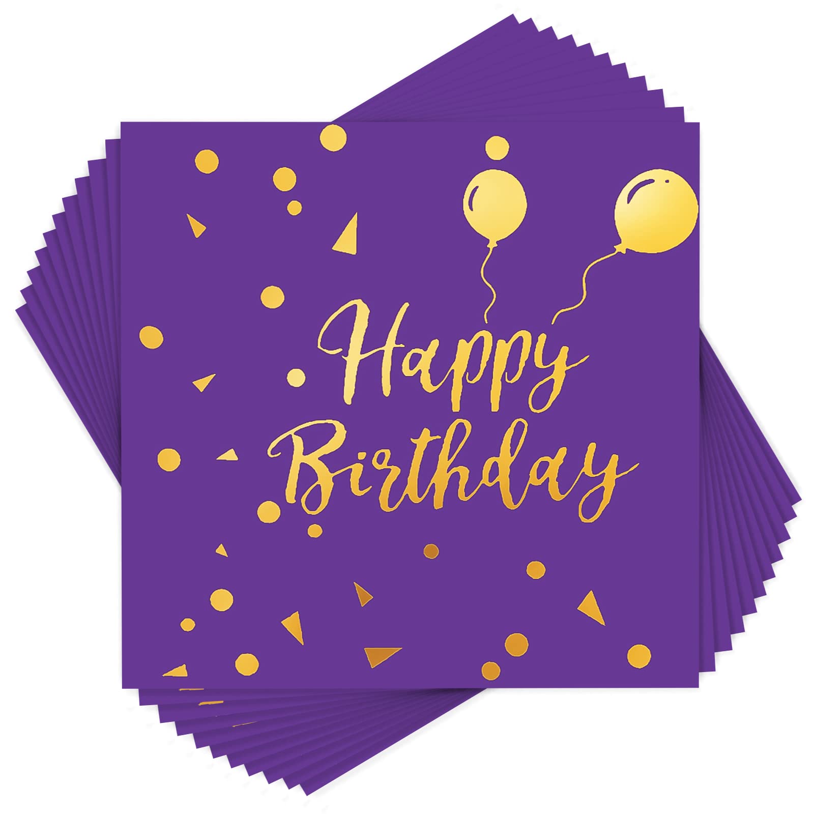100 Pack Purple & Gold Happy Birthday Disposable Paper Napkins - Elegant Party Supplies for Birthday Celebrations, Baby Showers & Special Events