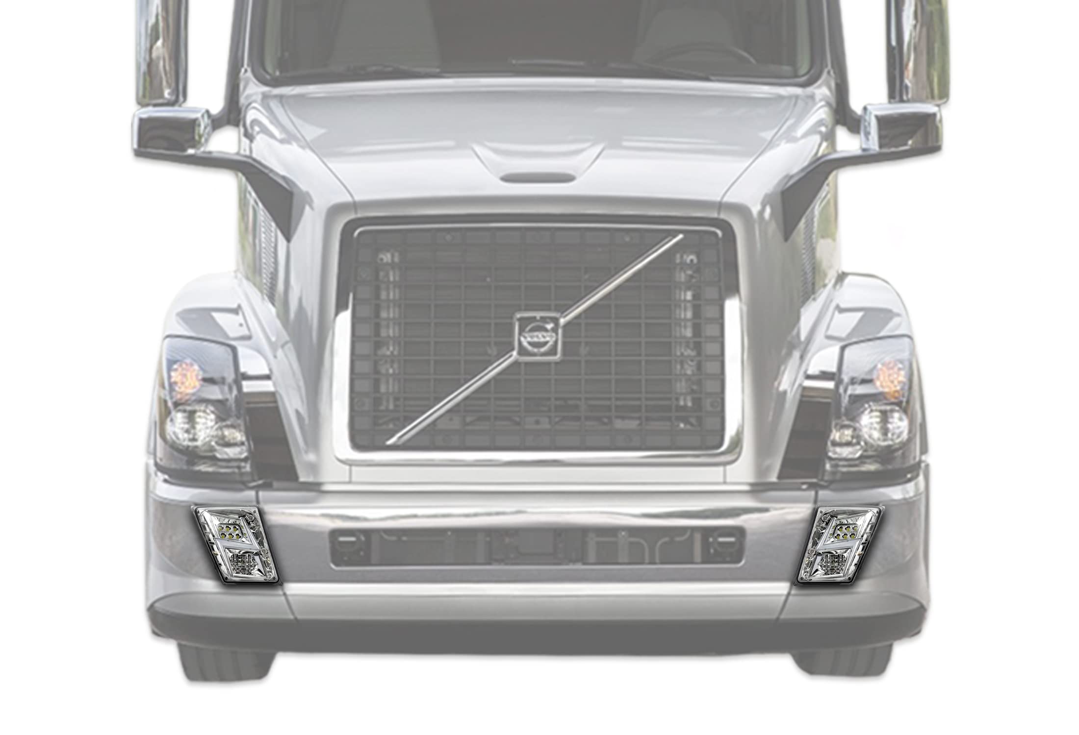 KOZAK Chrome LED Fog Lights for Volvo VNL Semi Truck 2004-2017 - High/Low Beam Compatible - Left & Right Side Pair with Volvo Logo Emblem - Perfect for Night Driving & Off-Road Trucking