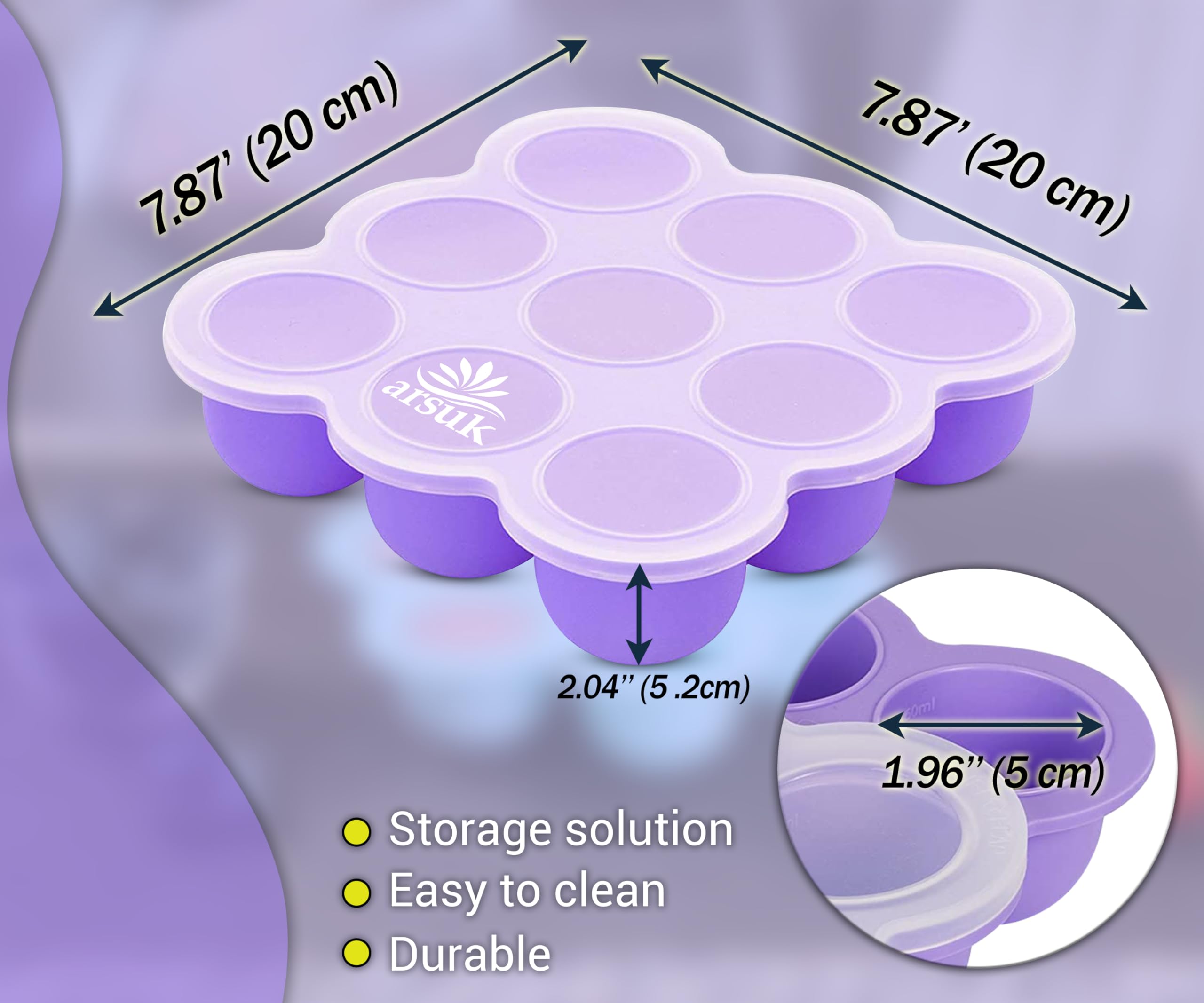 ARSUK 9-Pack 75ml Baby Food Storage Containers with Lids - BPA-Free Silicone Freezer Pots for Infant Weaning | Leakproof, Stackable & Reusable | Safe for Dishwasher & Microwave | Perfect for Meal Prep, Daycare & Travel