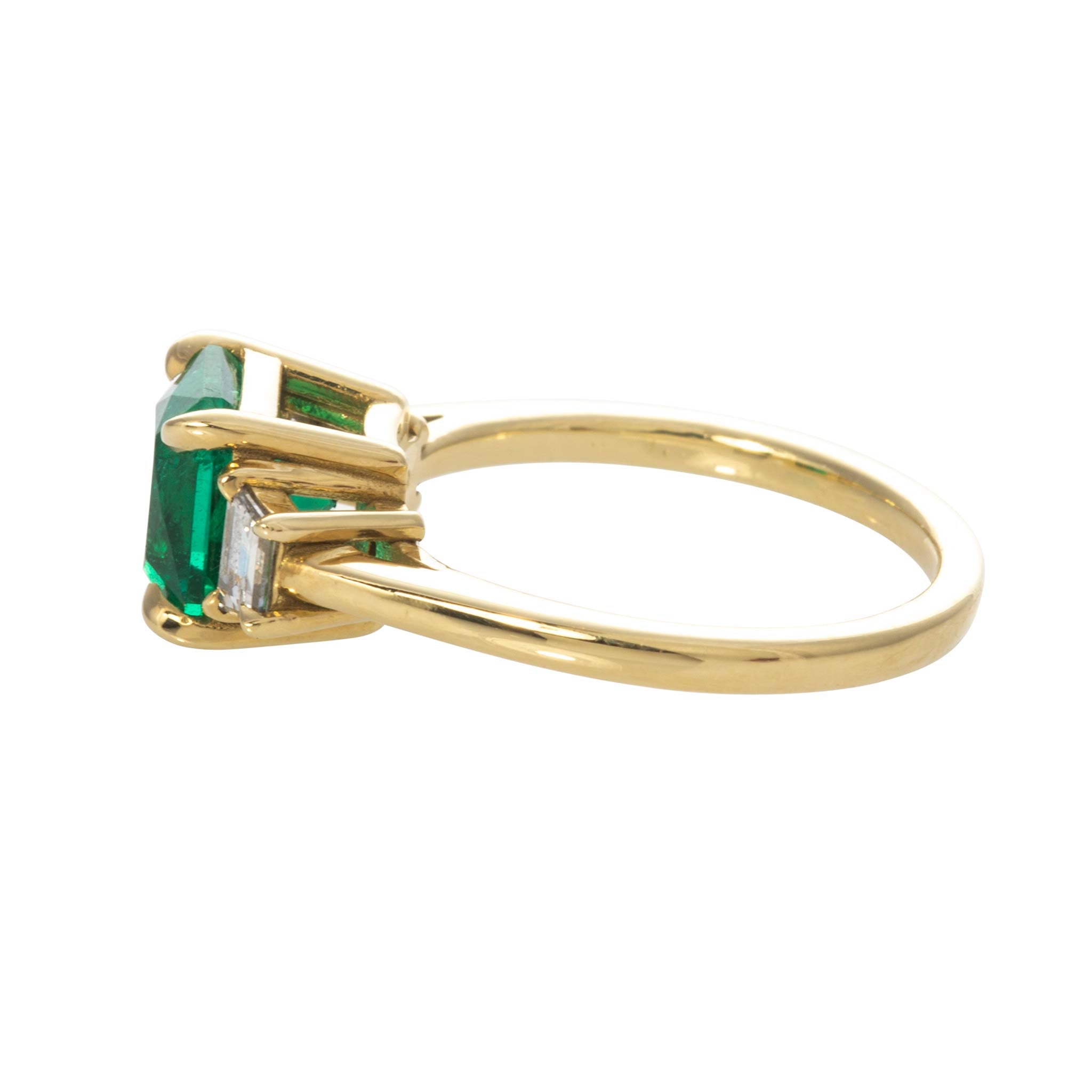 2.32ct Emerald & Trapezoid Diamond Three Stone 18K Gold Ring for Women - Elegant Engagement, Wedding, Anniversary Jewelry Gift