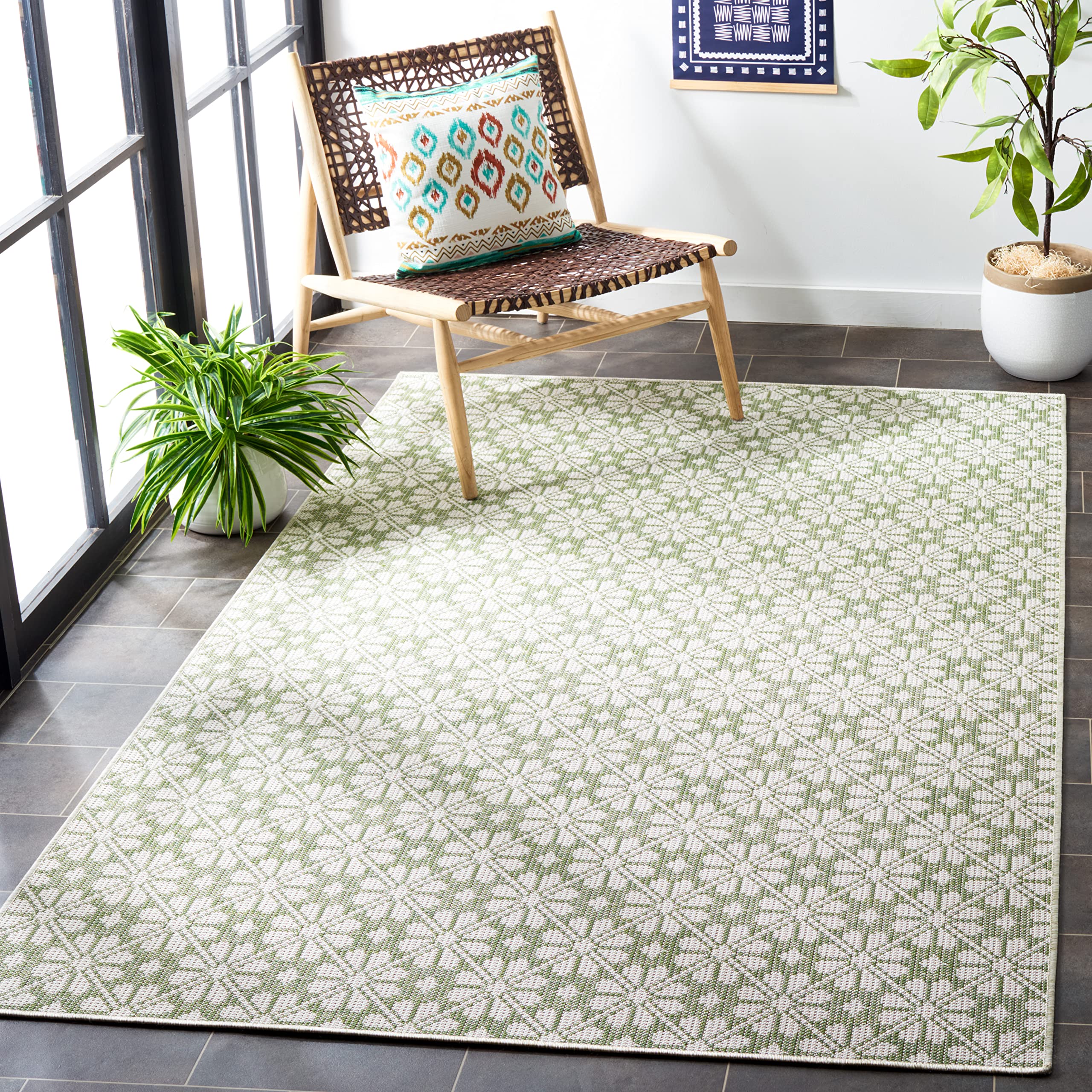 MARTHA STEWART x SAFAVIEH MSR4491Y 9' x 12' Green & Ivory Indoor Outdoor Rug - Waterproof, Washable, Durable for Mudroom, Backyard, Patio, Deck & High Traffic Areas