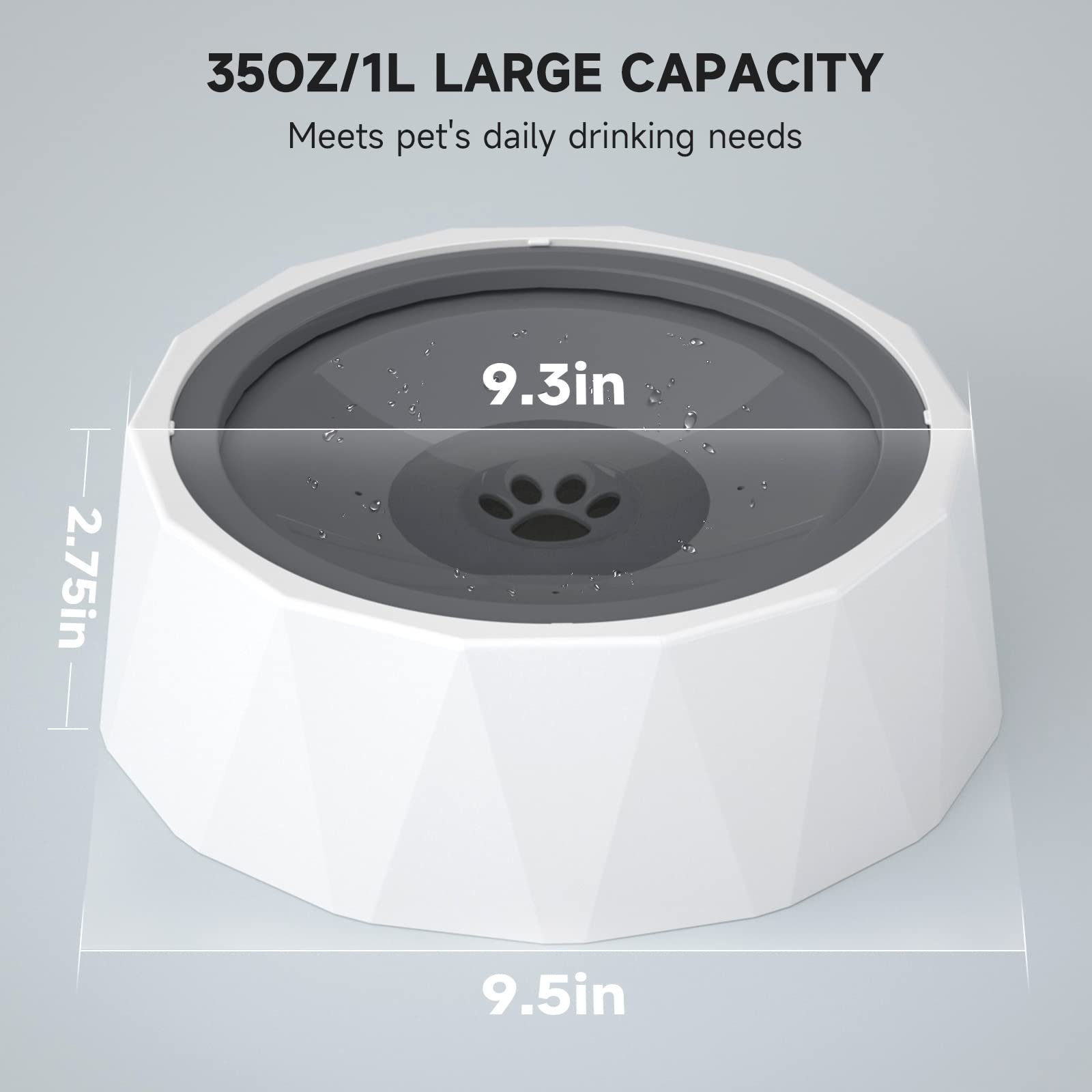 No Spill Slow Feeder Pet Water Bowl - 70oz/2L Large Capacity Drip-Free Dog & Cat Bowl with Filter, Grey - Perfect for Travel, Home & Outdoor Use