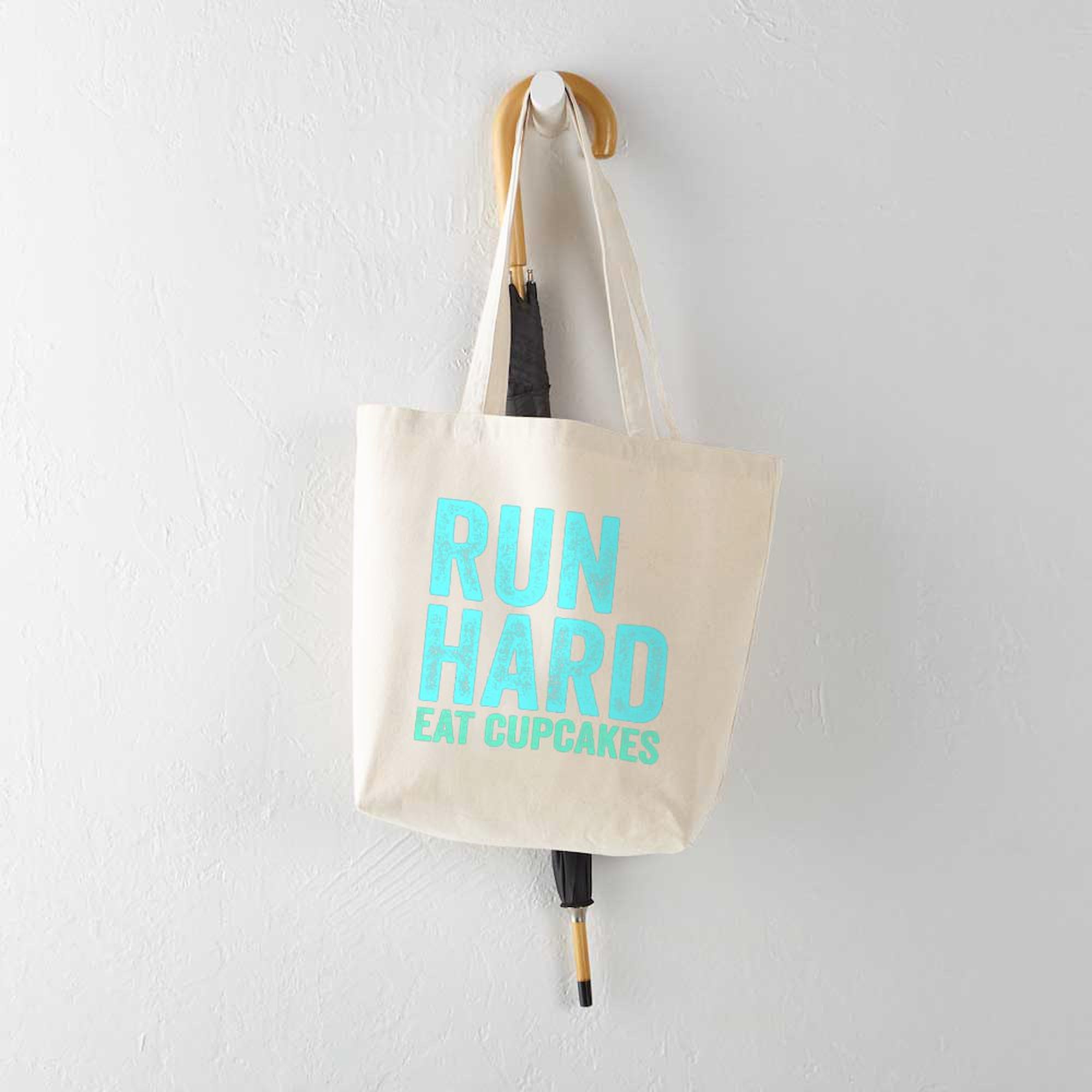Run Hard Eat Cupcakes Canvas Tote Bag - Eco-Friendly Reusable Shopping Bag for Gym, Work & Groceries | Natural Cotton Carryall for Women & Men