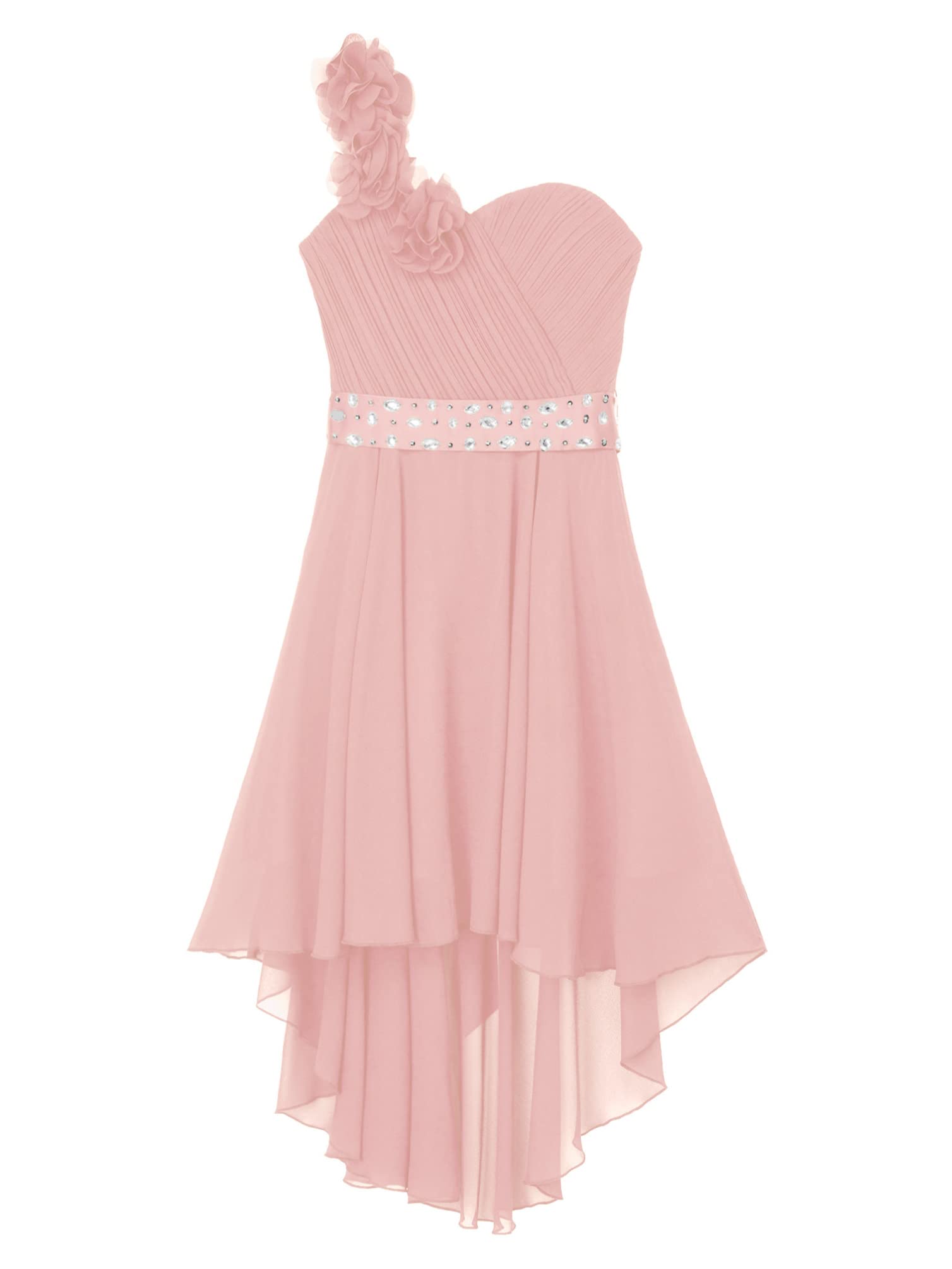 Elegant Asymmetrical One Shoulder Chiffon Flower Girl Dress for Kids - Perfect for Weddings, Bridesmaids, Princess Parties & Special Occasions