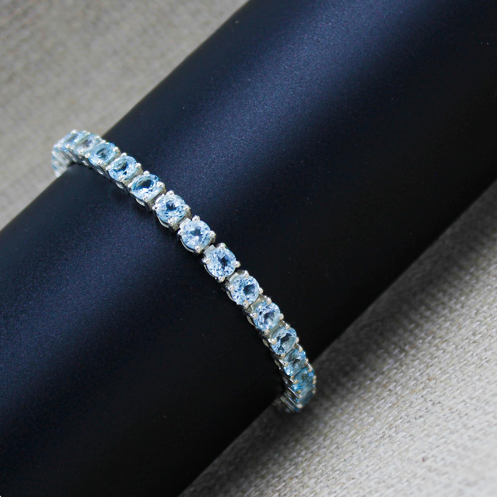 925 Sterling Silver Tennis Bracelet for Women - Blue Topaz Gemstone Designer Bracelet, Fashion Jewelry Gift (7.5