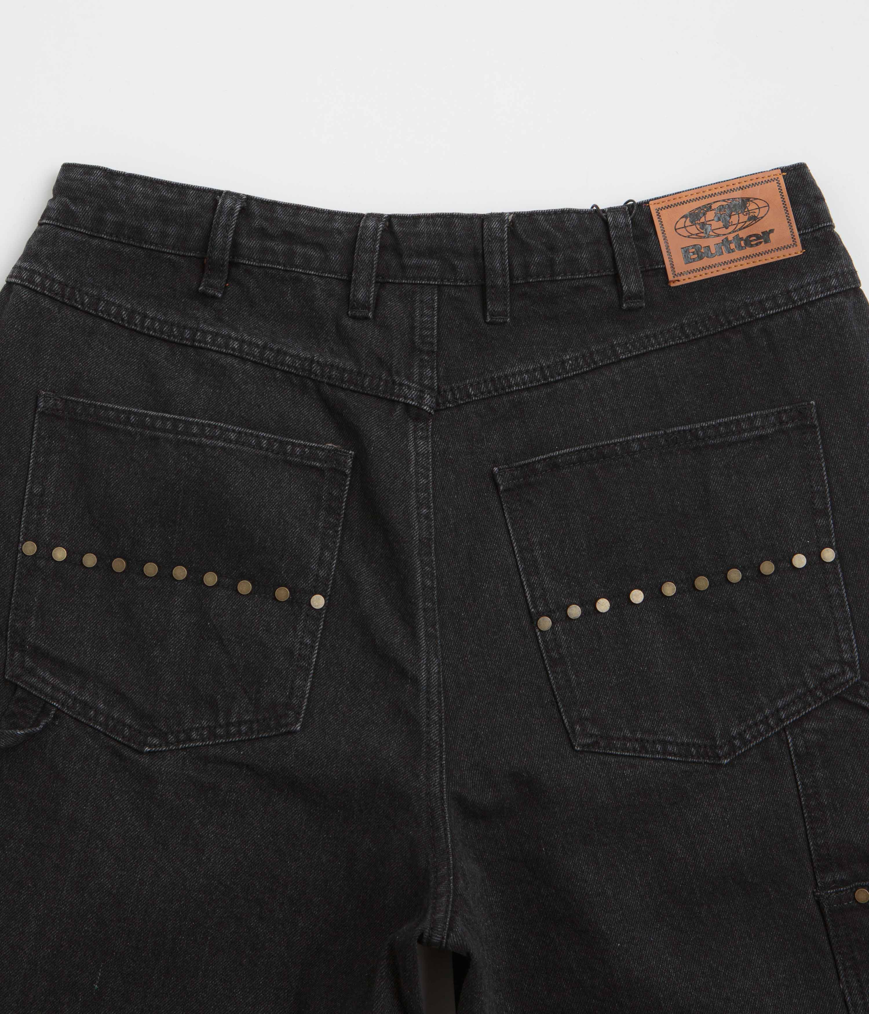 Butter Goods Rivet Denim Shorts for Men - Washed Black Distressed Denim Shorts | Casual Summer Streetwear for Outdoor Activities & Travel