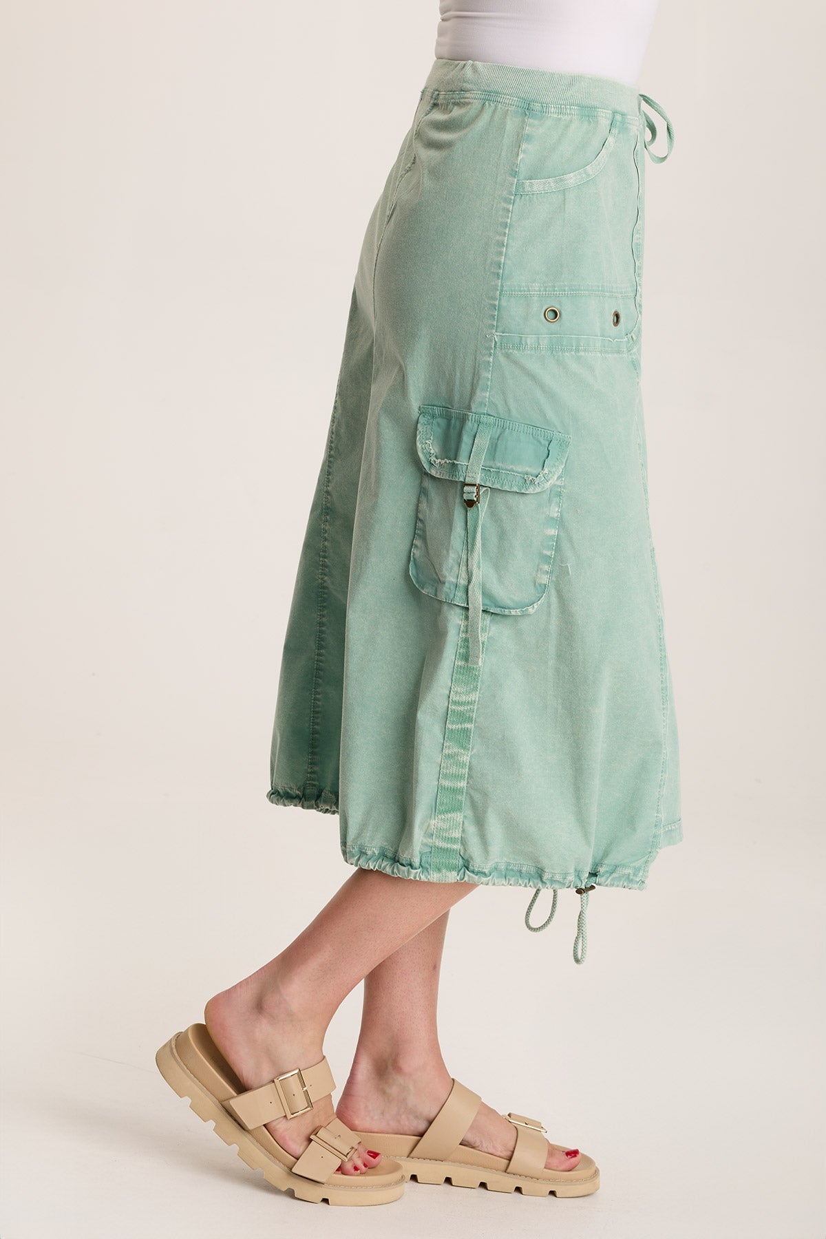 Castalina Women's Poplin Cargo Midi Skirt - Stylish Casual Summer Skirt with Pockets for Outdoor, Travel & Everyday Wear