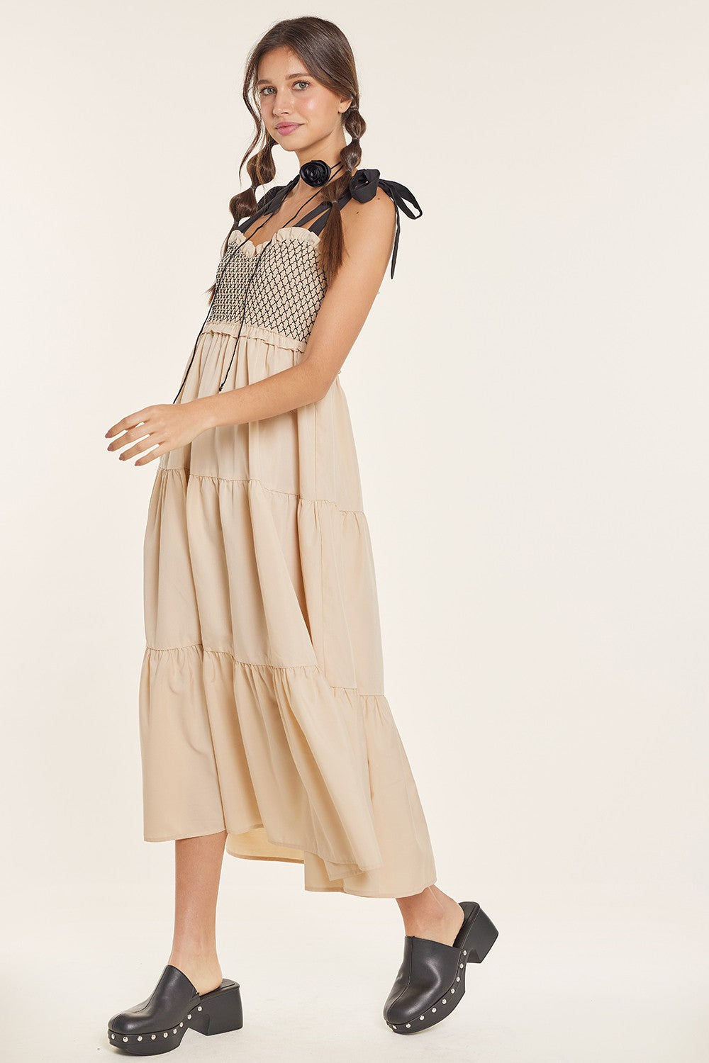 Beige Sleeveless Tiered Colorblock Strap Maxi Dress for Women - Summer Beach Wedding Party Evening Gown - Boho Chic Flowy Long Dress for Vacation & Special Occasions
