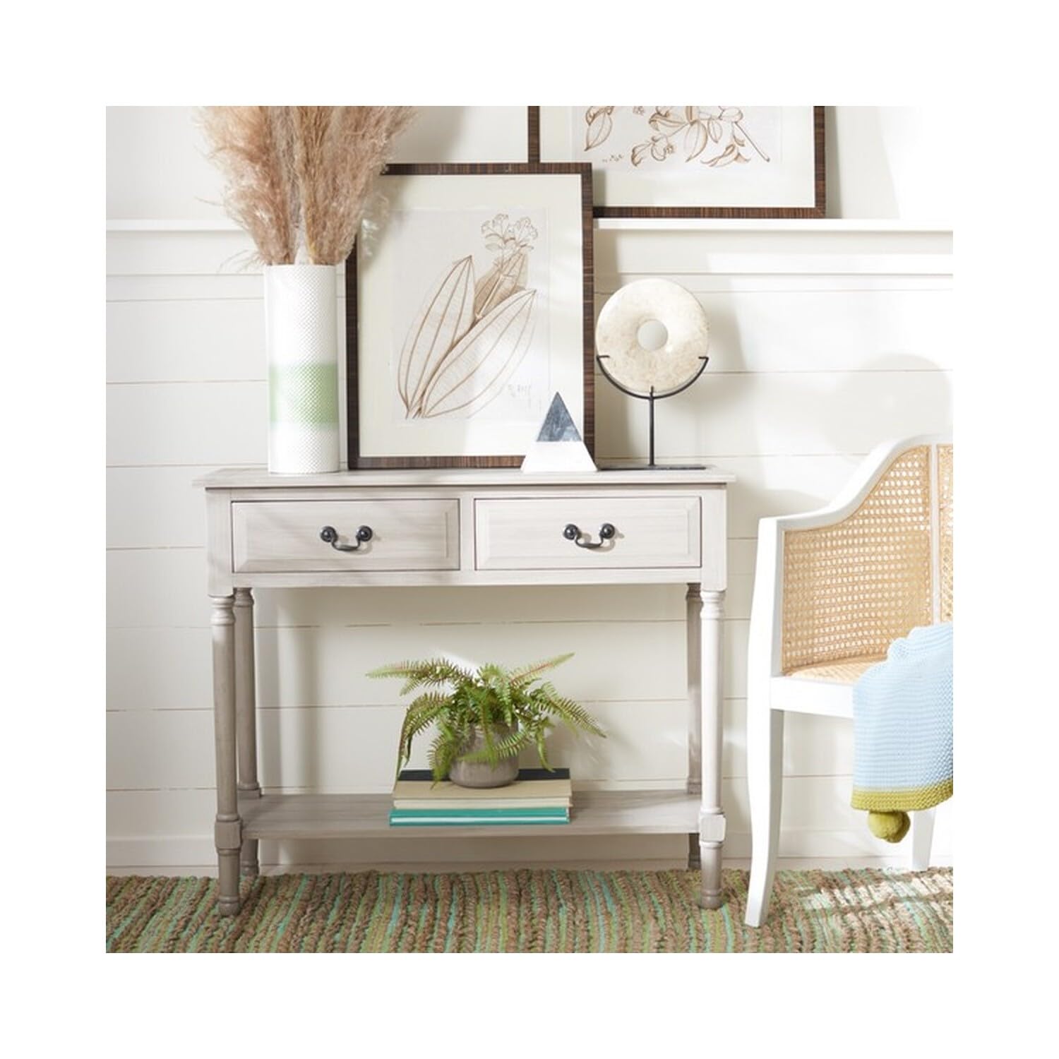 SAFAVIEH Home Collection Primrose Greige 2-Drawer Console Table - Modern Entryway Table with Storage for Living Room, Hallway & Foyer Decor