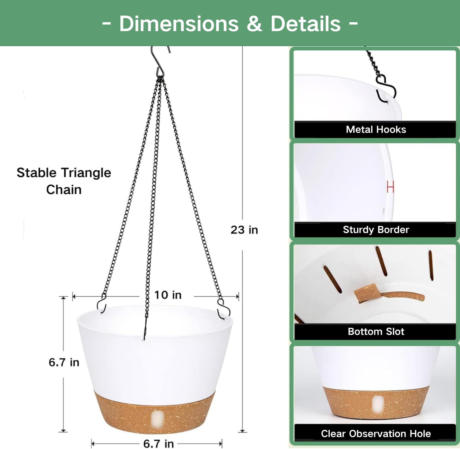 10 Inch Hanging Planters for Indoor Plants - 2 Pack Self Watering Flower Pots with Drainage Holes & Removable Tray - Outdoor Hanging Baskets for Balcony, Patio, Garden Decor - Perfect for Pothos, Ferns, Spider Plants