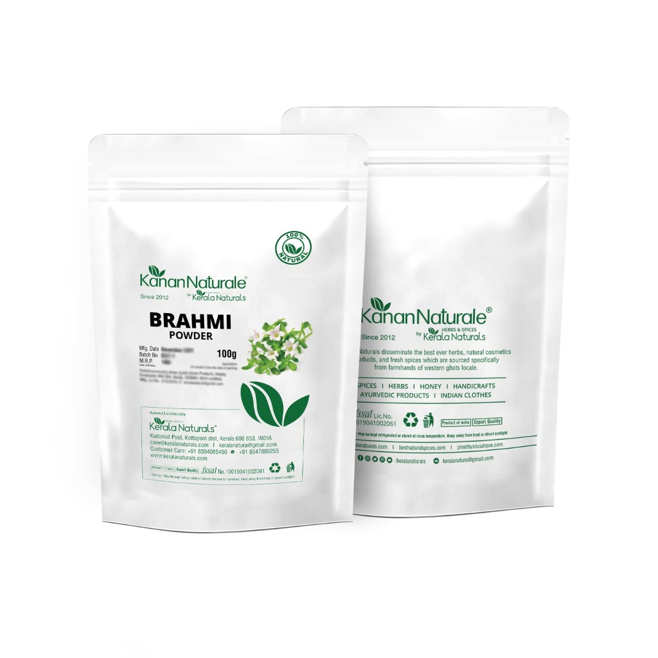 Kerala Naturals Brahmi Powder for Hair Growth & Scalp Health - 100g | Ayurvedic Herbal Treatment for Stronger, Thicker Hair | Perfect for DIY Hair Masks & Natural Hair Care Routines