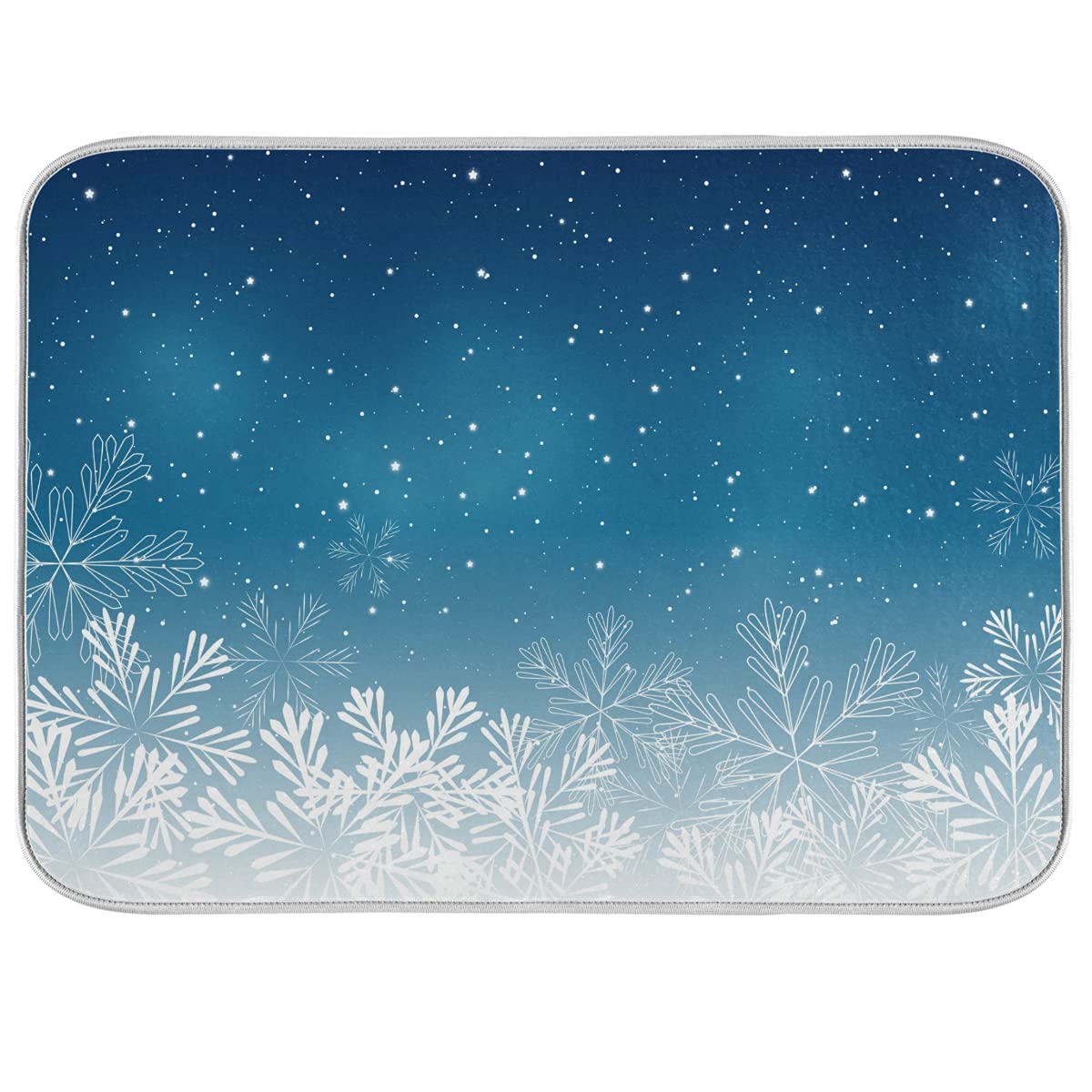 Christmas Snowflakes Dish Drying Mat - 18x24 Inch Absorbent Kitchen Countertop Protector for Dishes, Cups & Utensils | Holiday-Themed Waterproof Insulation Pad for Dinnerware Drying & Storage