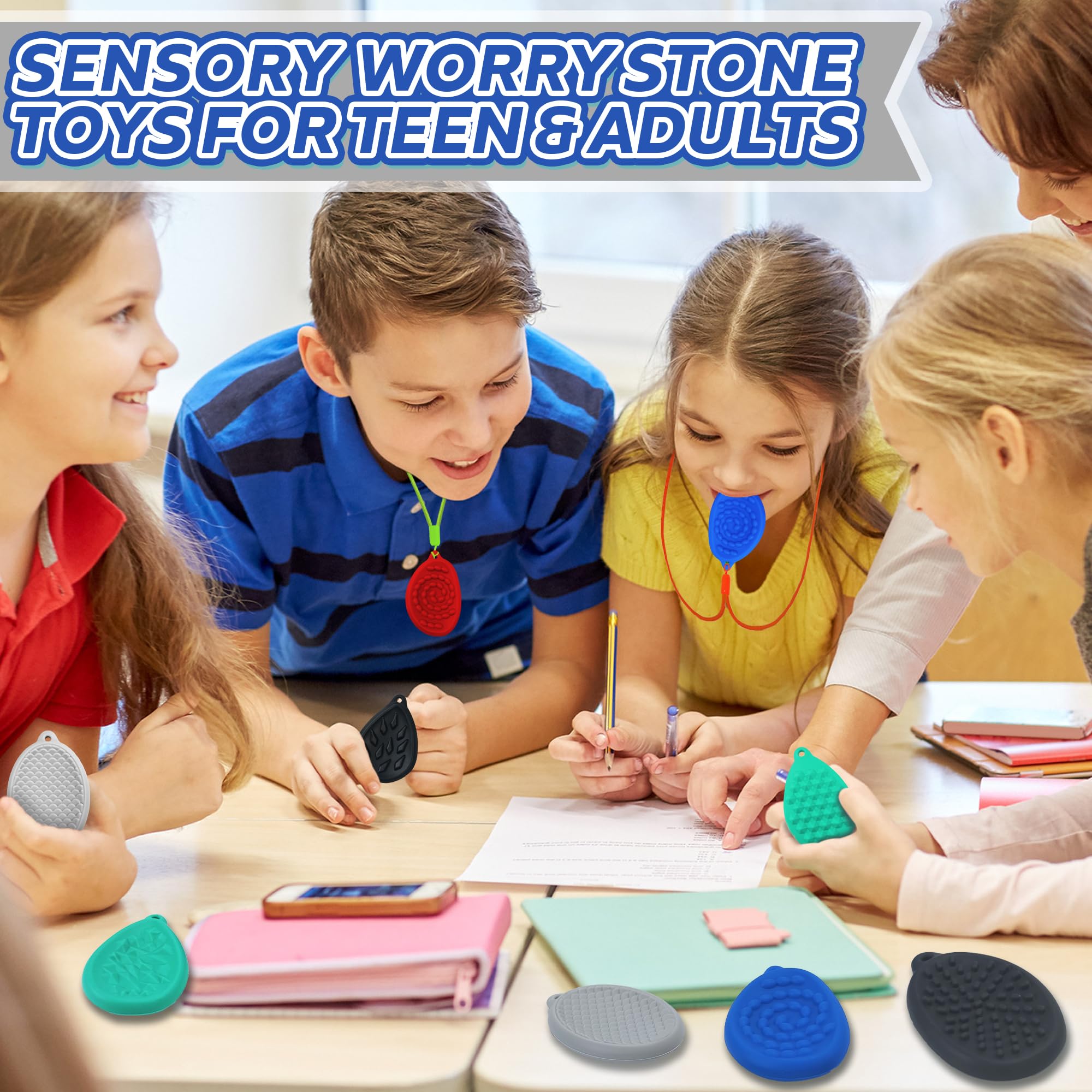 **6-Pack Textured Silicone Fidget Stones for Adults & Kids - Stress Relief Toys for Anxiety, ADHD, Autism - Christmas Stocking Stuffers & Sensory Gifts - Perfect for Home, Office, and Travel Use**