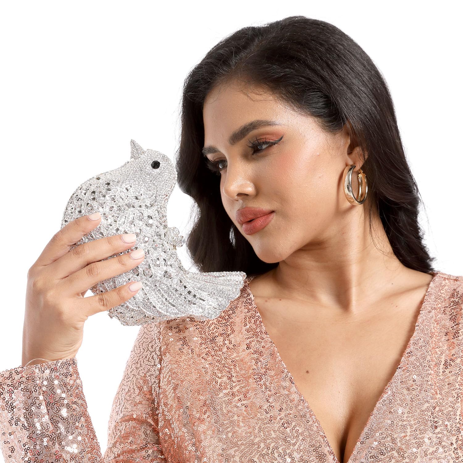 Elegant Crystal Rhinestone Clutch Purse for Women - Luxury Wedding Party Evening Bag with Pigeon Design - Perfect for Bridal Events, Prom Nights & Formal Occasions