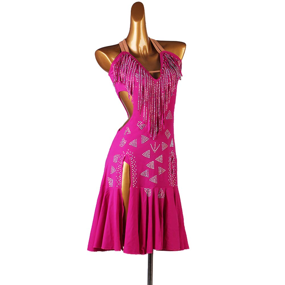 Elegant Rose Red Latin Dance Dress for Salsa, Tango, Cha Cha - Sparkling Rhinestone Ballroom Competition Dress for Women | Perfect for Performances, Shows & Dance Events