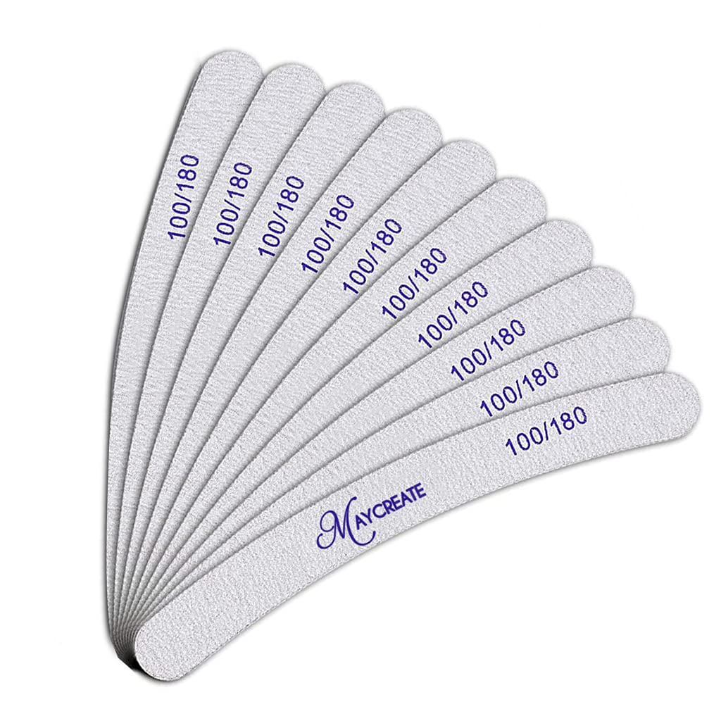 MAYCREATE® 10PCS Professional Nail File Set - 100/180 Grit Double-Sided Emery Boards, Curved Fingernail Files for Manicure & Pedicure | Perfect for Home, Salon & Travel Nail Care | Durable Nail Shaping Tools for Natural & Acrylic Nails