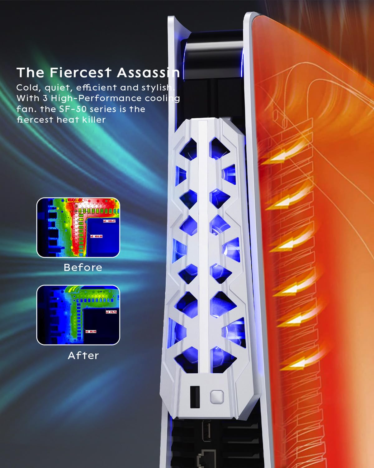 Anspect PS5 Cooling Fan with High Efficiency 7000RPM Cooling, Air Balance Blade & USB 3.0 Hub - Compatible with PlayStation 5 Digital/CD Edition (Not for PS5 Slim/Pro) - Perfect for Gaming Marathons & Console Overheating Protection