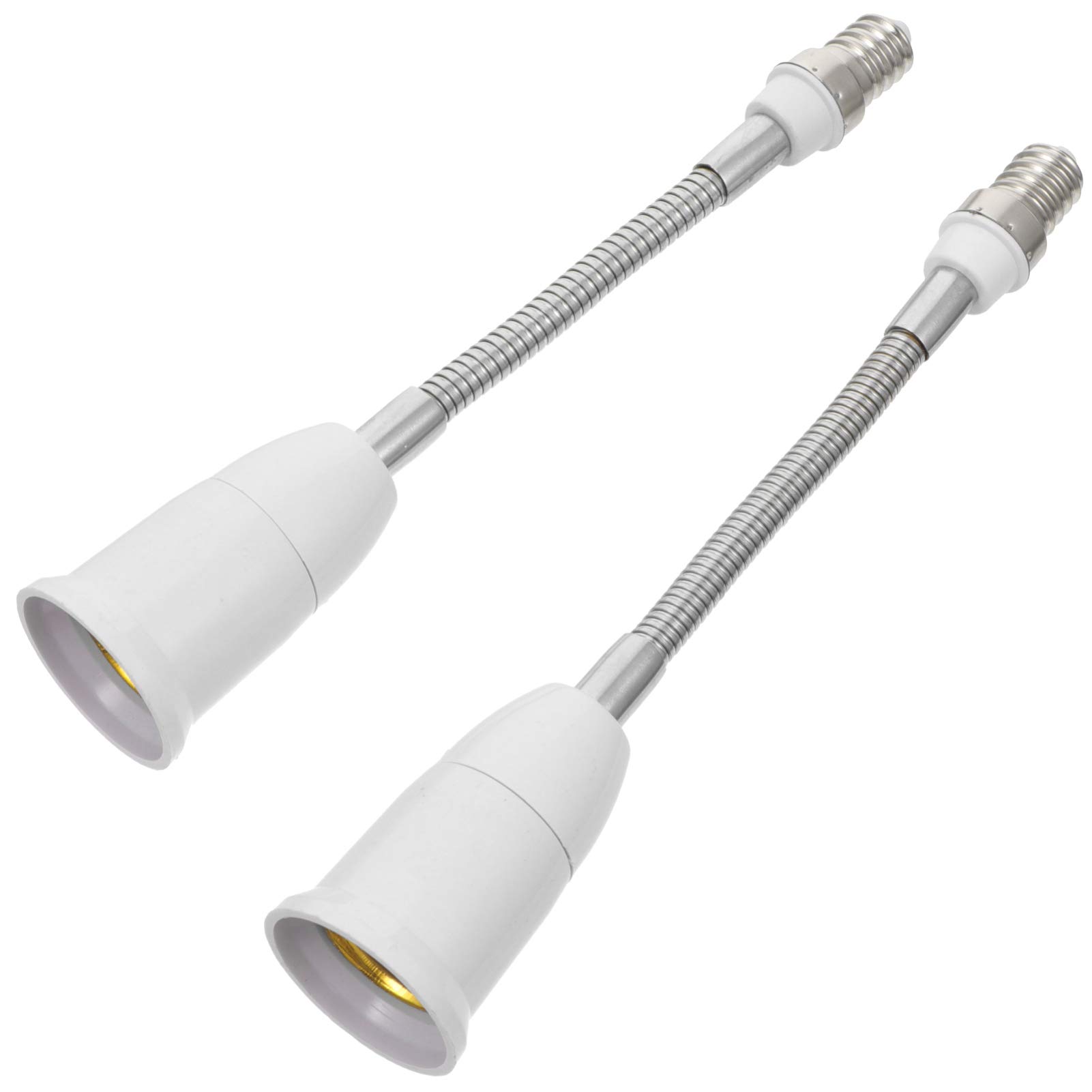 E14 to E27 Bulb Lamp Holder Bendable Socket Extender Clamp - 29.5cm Adjustable Light Fixture Adapter (2 Pack) - Perfect for Desk Lamps, Workshop Lighting, and DIY Home Projects