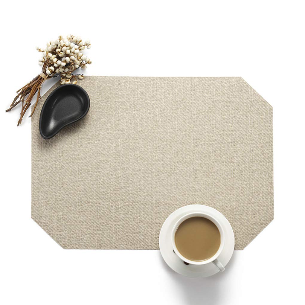 SIUONI 6-Piece Heat Resistant Washable Octagon Placemats Set - Woven Vinyl Kitchen Table Mats for Dining, Parties & Daily Use (Beige) | Non-Slip PVC Placemats for Home, Restaurant & Office Decor
