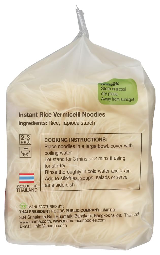 MAMA Instant Rice Vermicelli Noodles - 225g (Pack of 6) | Quick & Easy Asian Noodles | Perfect for Stir Fry, Soup, and Salad | Ready in 3 Minutes