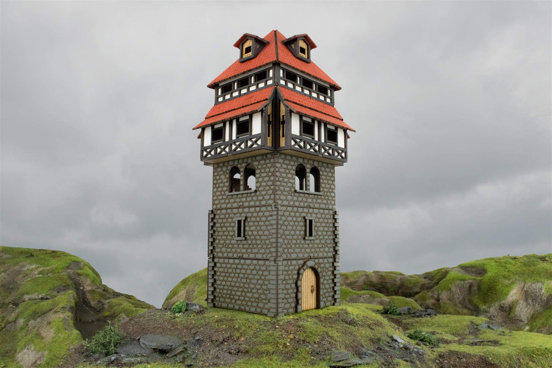 28mm Medieval Town Guard Tower Painted - Fantasy Wargame Terrain Model for D&D, Warhammer & Tabletop RPG Scenery