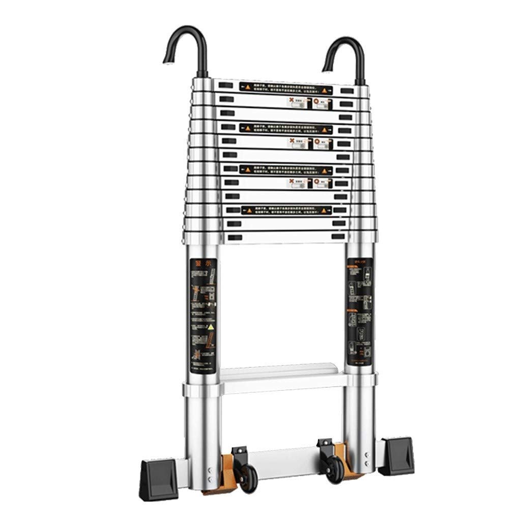 Extendable Aluminum Telescoping Ladder with Detachable Hooks - Foldable Portable Ladder for Home, Office, Loft & Attic - 330 lbs Weight Capacity - Perfect for Indoor/Outdoor Use, Roof Access & Storage Spaces