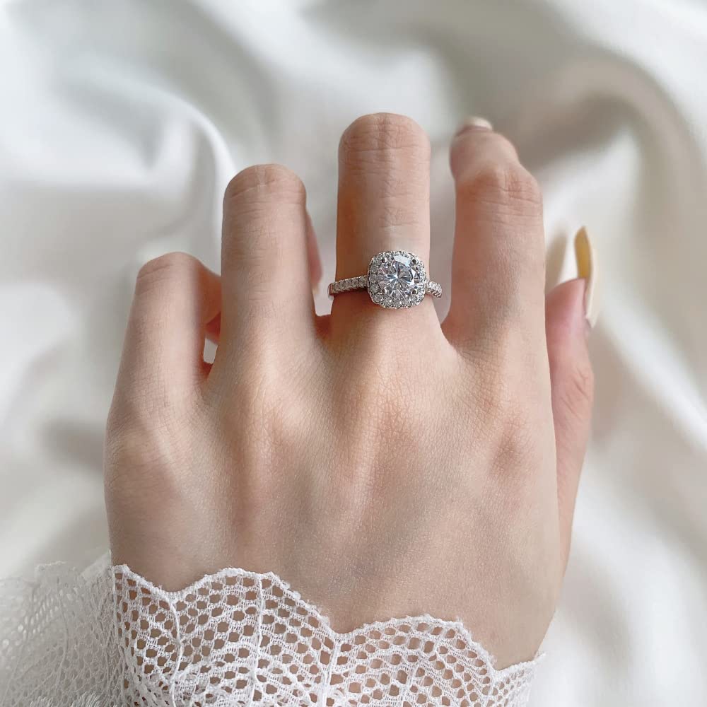 1.25ct Cushion Cut Halo Moissanite Engagement Ring for Women - 10K White Gold Wedding Band, Anniversary Gift for Her - Perfect for Proposals, Bridal Jewelry & Special Occasions