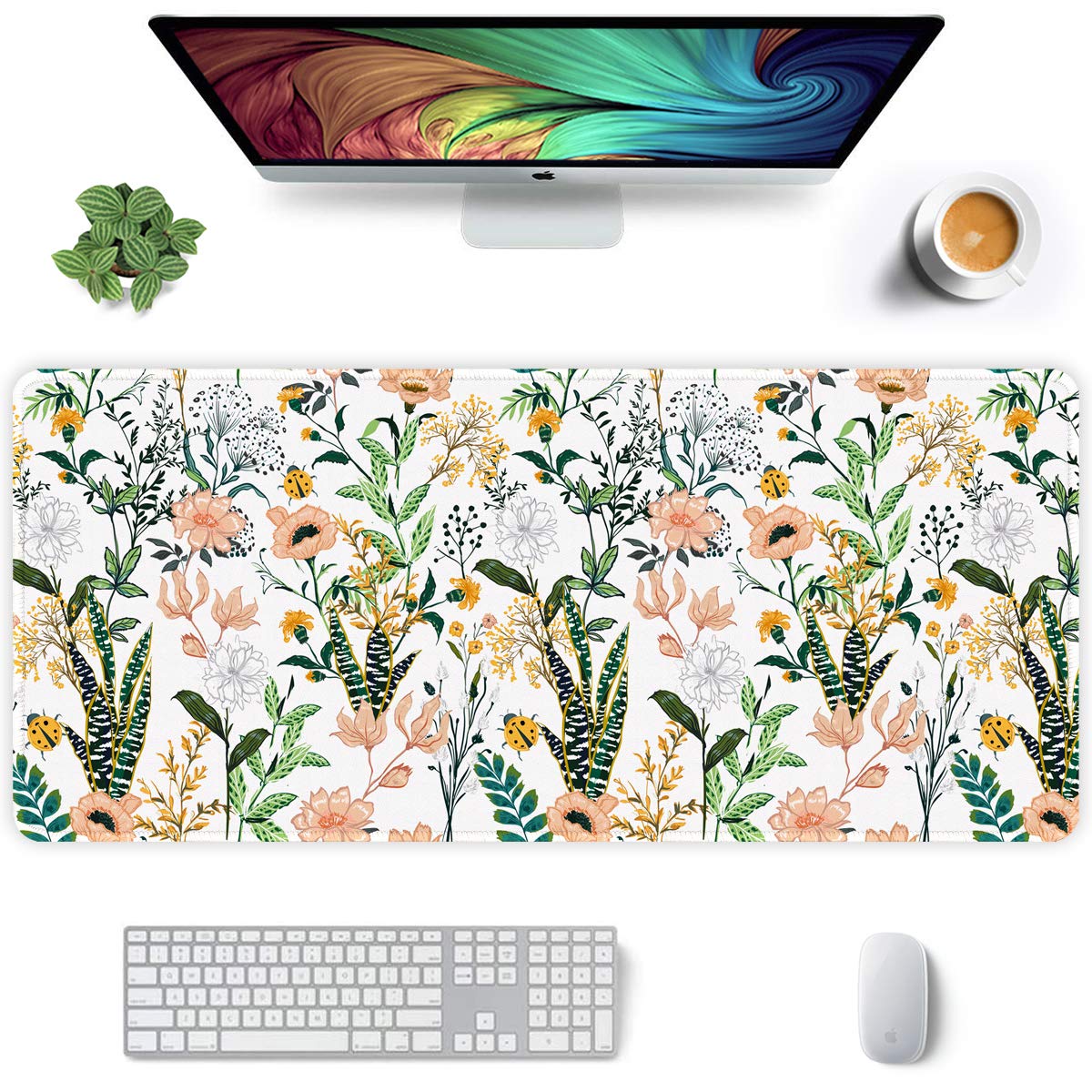 XXL Gaming Mouse Pad - Non-Slip Desk Mat for PC & Office (35.5x15.7in, Floral)