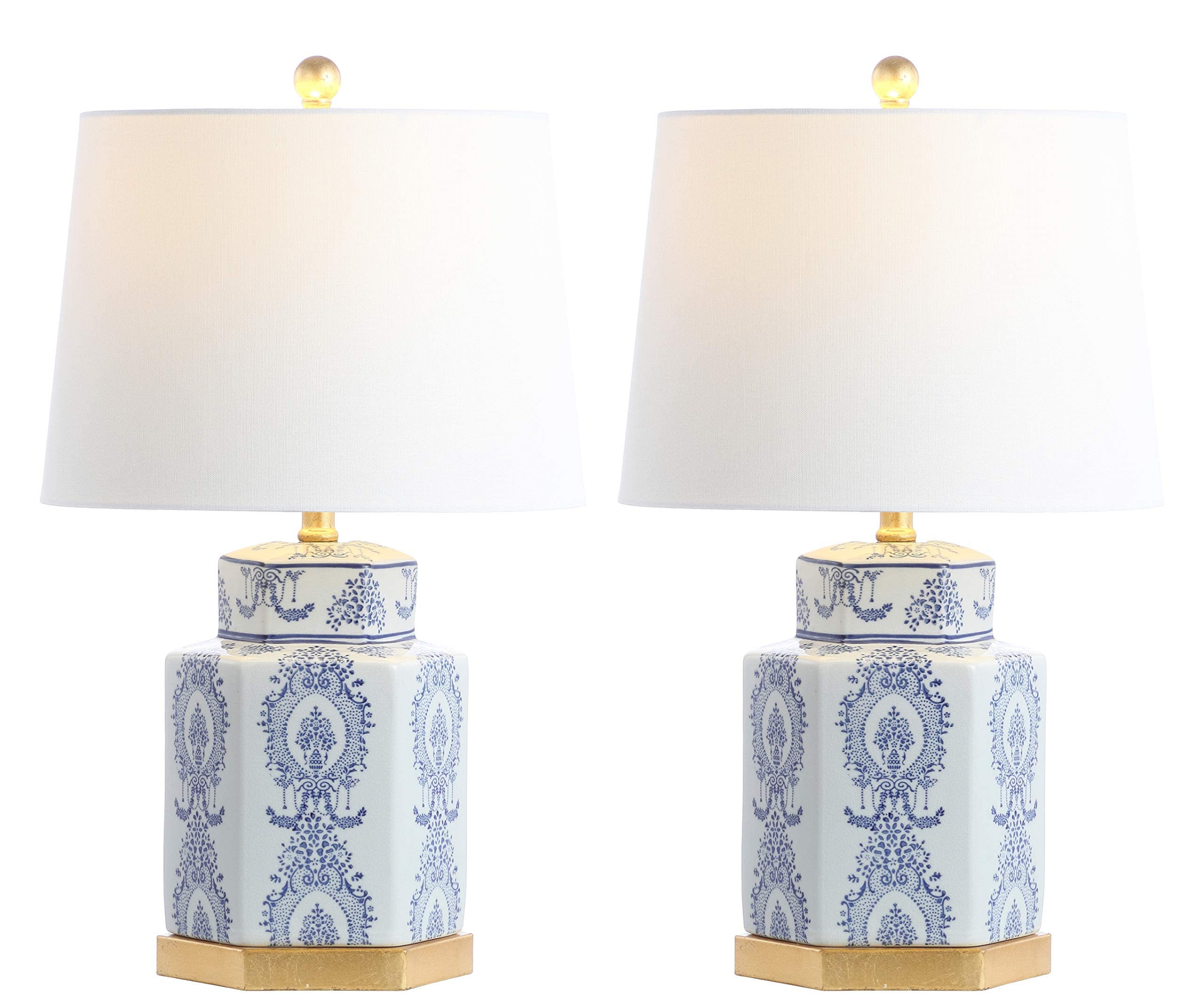 SAFAVIEH Bodin Blue and White 23-inch Table Lamp Set of 2 with LED Bulbs - Modern Bedside Lighting for Bedroom, Living Room & Home Office - Perfect for Reading, Decor & Ambient Lighting