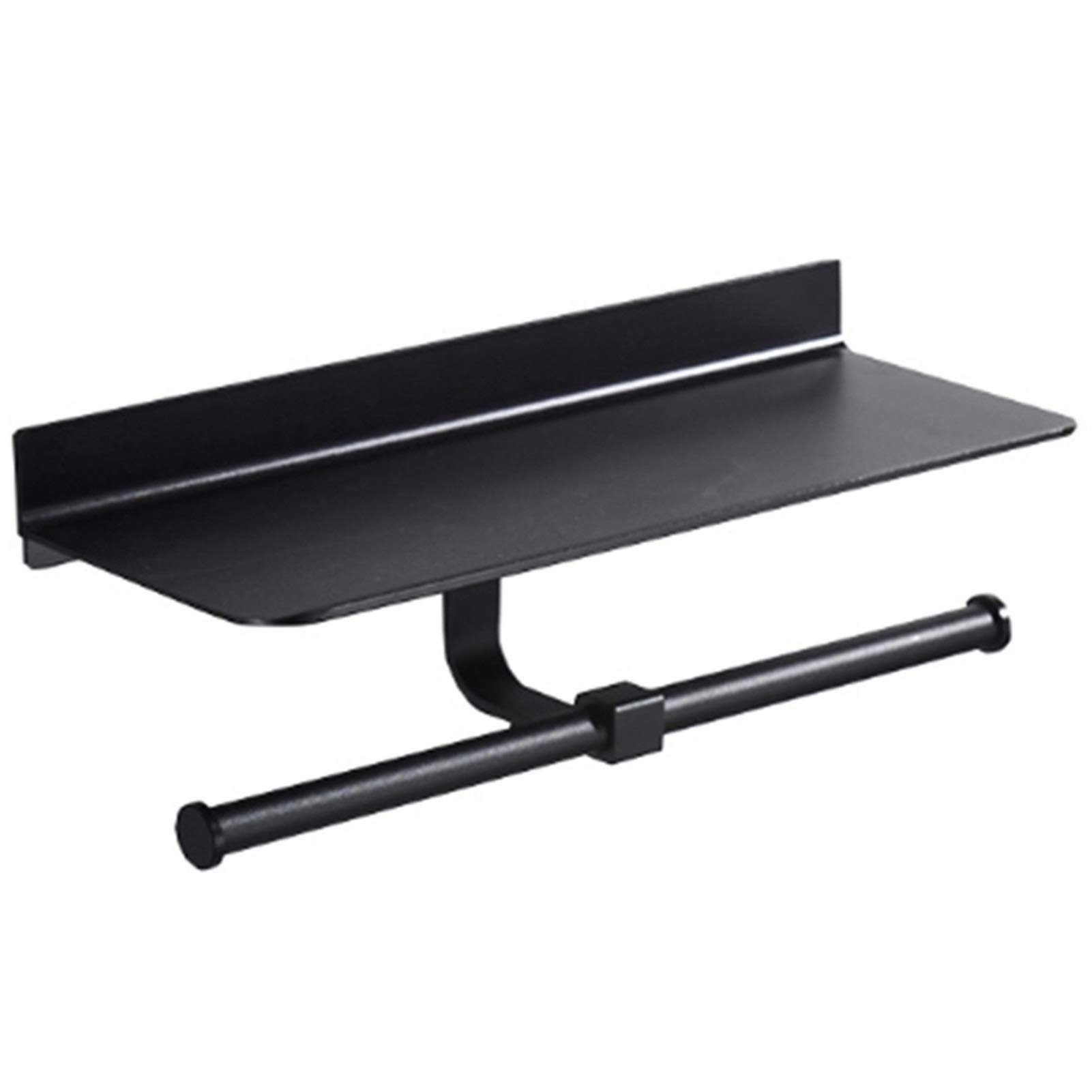 Black Wall Mounted Aluminum Toilet Paper Holder with Phone Shelf - Double Roll Bathroom Organizer for Modern Homes - Perfect for Small Bathrooms, Powder Rooms & RVs