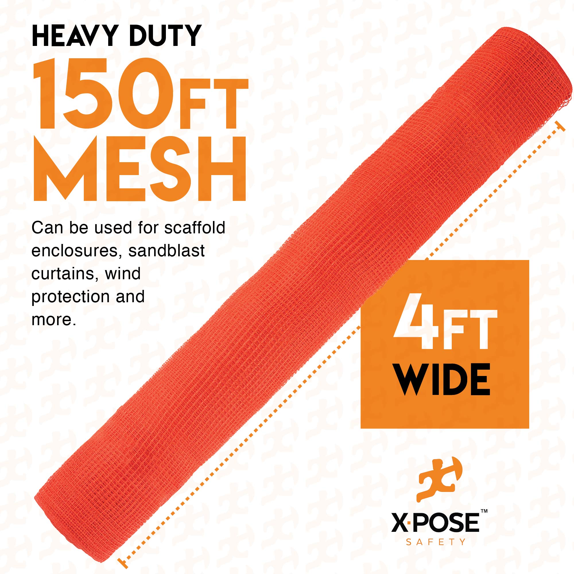 Heavy Duty Construction Safety Debris Netting - 4ft x 150ft Orange Fire Retardant Scaffold Net, 1/4