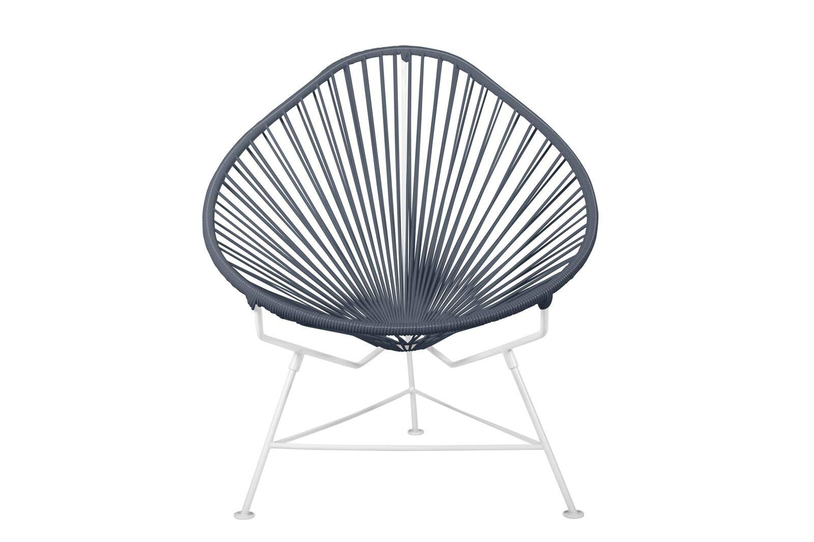 Innit Designs Baby Acapulco Chair - Grey Woven Rattan on White Metal Frame - Perfect for Nursery, Patio, or Kids' Playroom Decor
