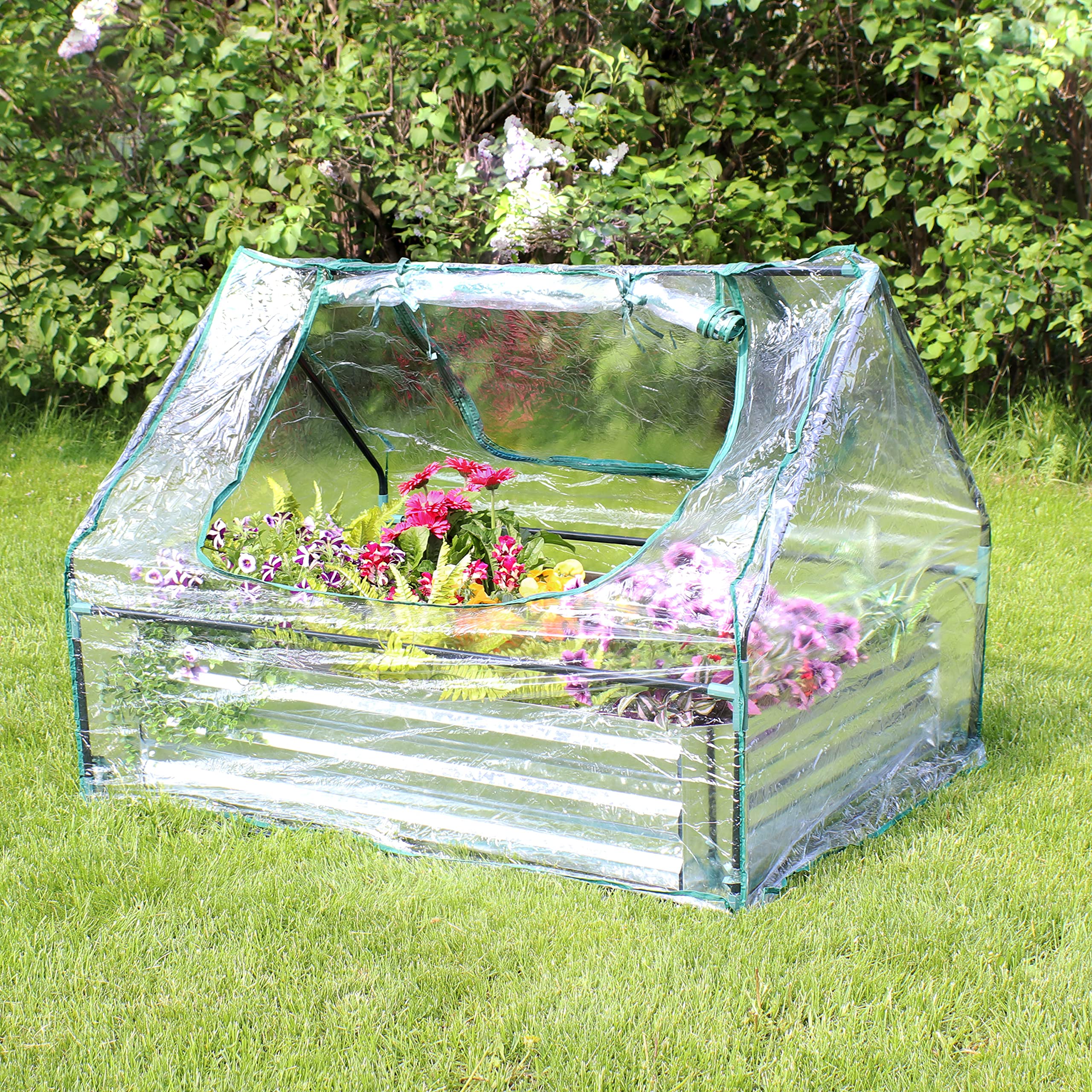 4' x 3' Sunnydaze Raised Garden Bed with Clear Cover - Outdoor Mini Greenhouse Kit with 2 Zippered Doors for Vegetables, Herbs & Flowers - Perfect for Patio, Backyard & Urban Gardening
