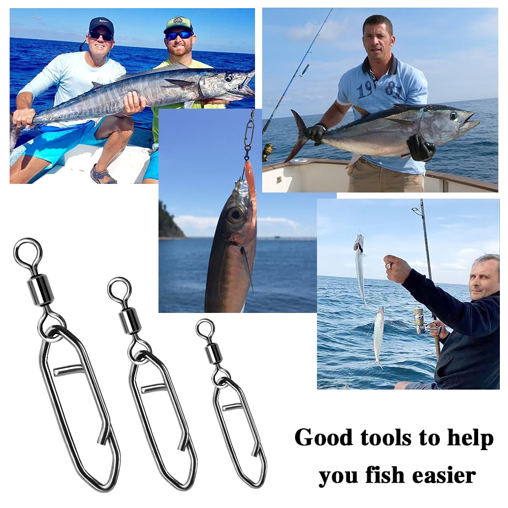 100 PCS High-Quality Fishing Swivels & Snaps Kit - Ball Bearing & Barrel Swivels for Saltwater & Freshwater Fishing - Durable Fishing Tackle for Bass, Trout & More - Perfect for Boat, Shore & Ice Fishing