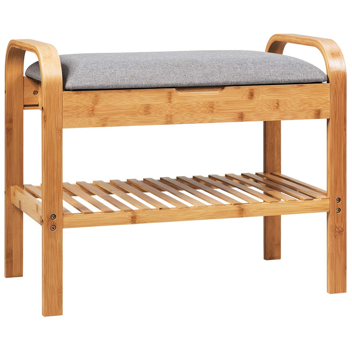 Giantex Bamboo Shoe Rack Bench with Storage & Cushioned Seat - Entryway Shoe Organizer with Shelf, Hallway Storage Bench for Bedroom - Holds 330 lbs - Perfect for Small Spaces, Mudroom Organization & Shoe Storage Solutions