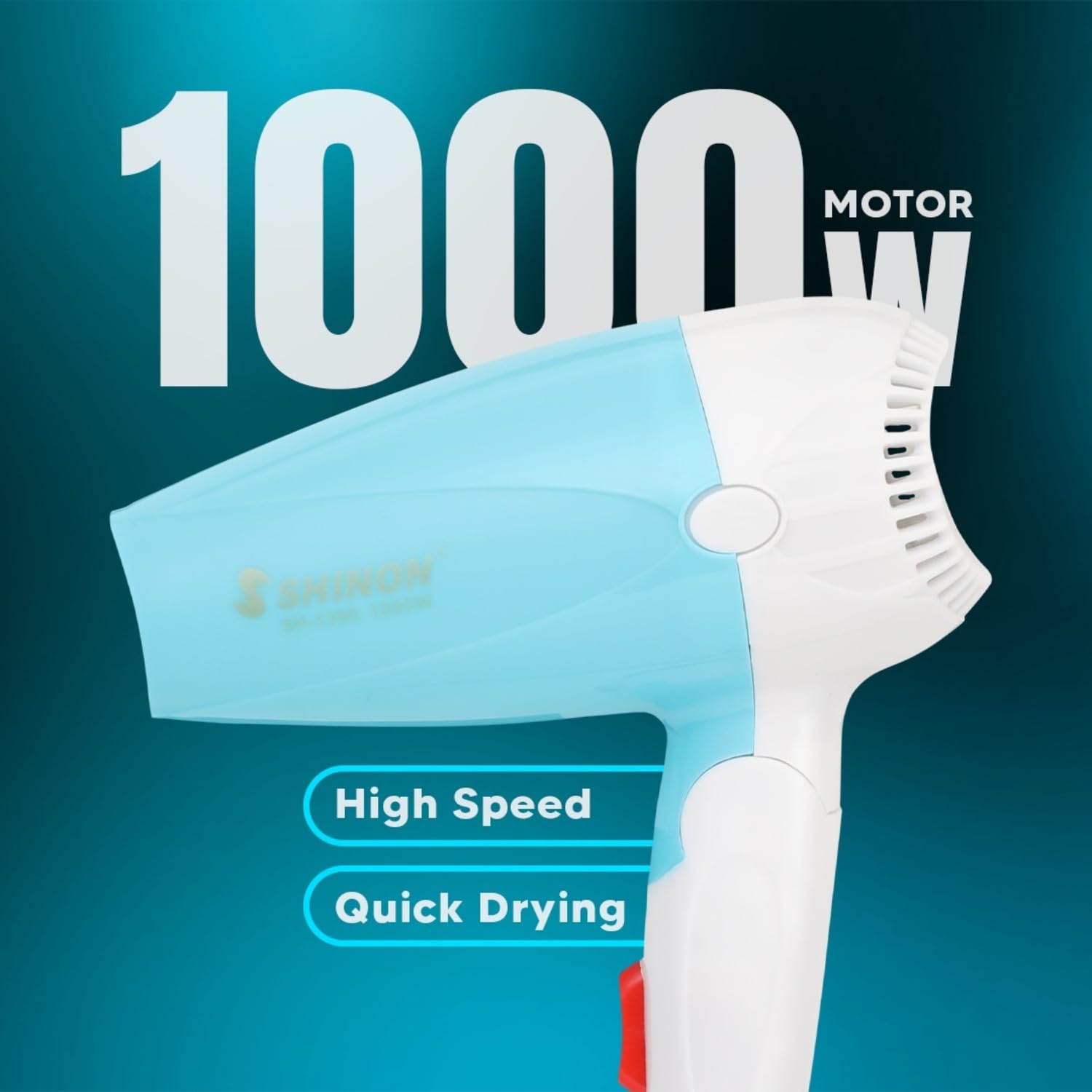SHINON SH-1390 Professional Hair Dryer 1000W - Lightweight & Foldable Blow Dryer for Salon-Quality Styling at Home, Travel & Daily Use - Silky Shine Technology, Blue