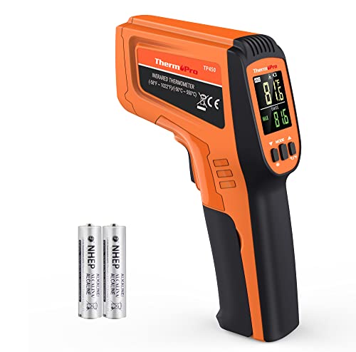 ThermoPro TP450 Dual Laser Infrared Thermometer Gun -58°F to 1022°F for Cooking, Grilling, Baking | Digital Temperature Gun for Pizza Oven, BBQ, Meat, Candy Making | Adjustable Emissivity & Non-Contact Measurement (Not for Human Use)
