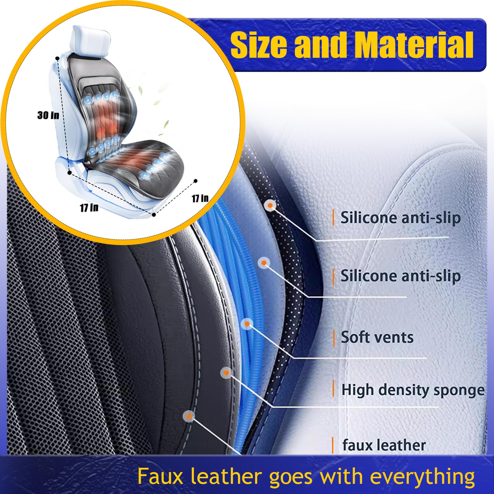 3 in 1 Car Seat Cushion with Heating & Cooling - 16 High Power Fans, 3 Adjustable Levels & Massage Function - Breathable Car Seat Cover for Summer & Winter Driving - Perfect for Long Commutes, Road Trips & Daily Use (Black, 1 Piece)