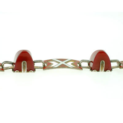 Art Deco Sterling Silver Enamel & Carnelian Bracelet - Vintage Jewelry for Women, Elegant Gift for Birthday, Anniversary & Special Occasions