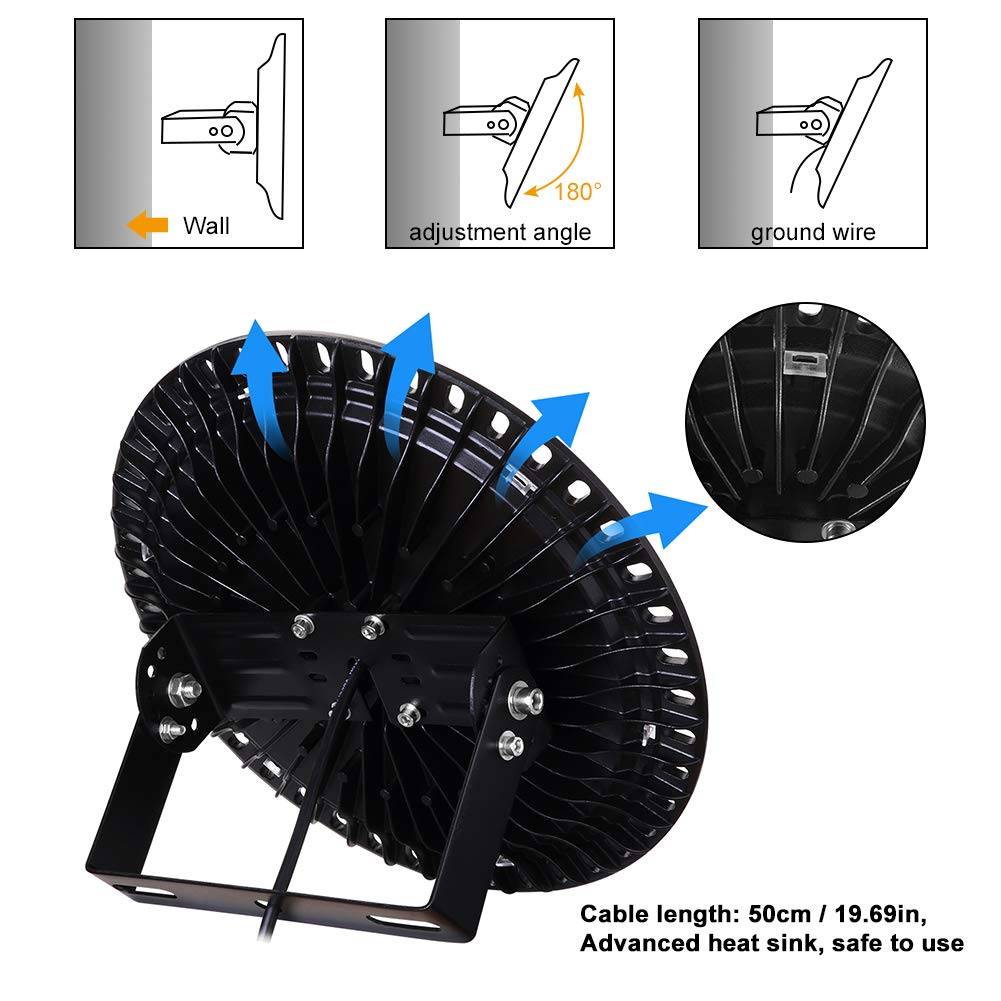 200W UFO LED High Bay Lights 20000LM, 6000K-6500K Daylight White Ultra Thin Shop Lighting for Warehouse, Garage, Barn, Workshop, Gym, Factory, Supermarket, Stadium