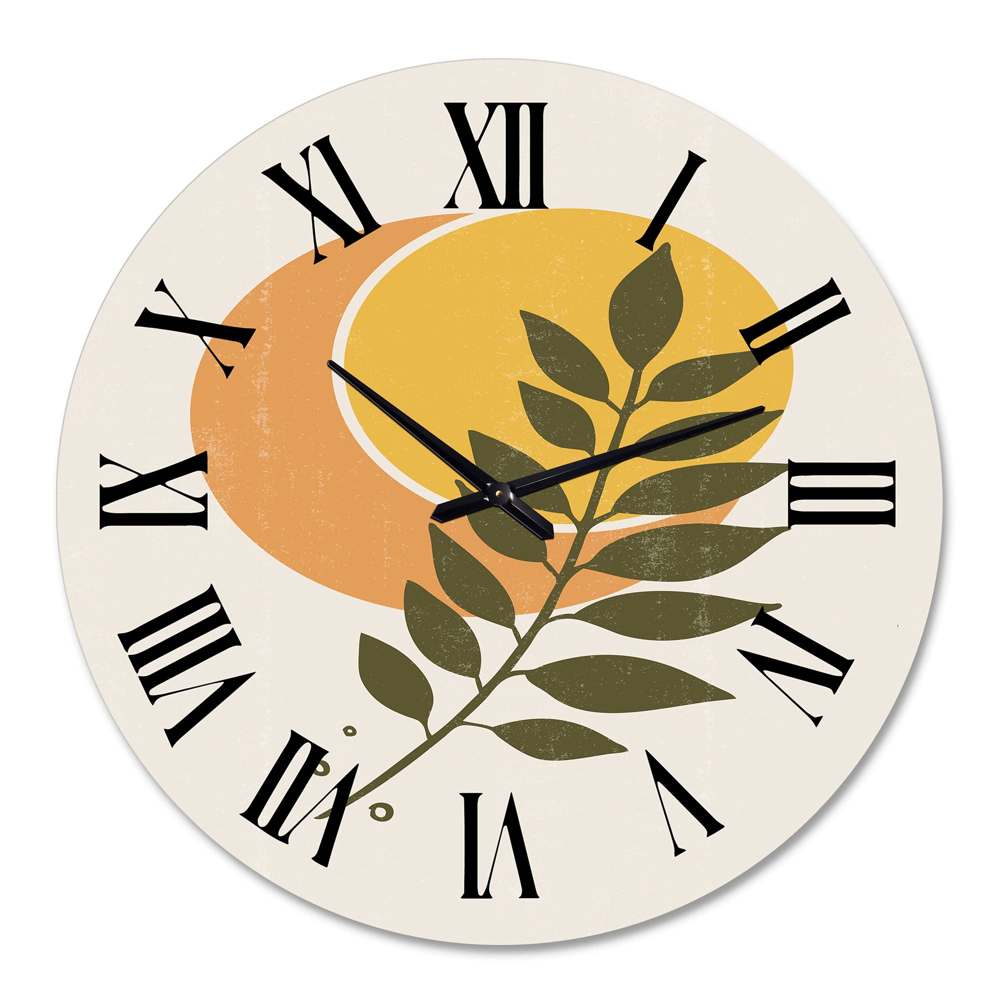 Abstract Geometric Sun and Moon Wall Clock with Leaf Design - Large Modern Fractal Wall Art for Living Room, Bedroom & Office Decor | Perfect for Home, Office & Gift Giving