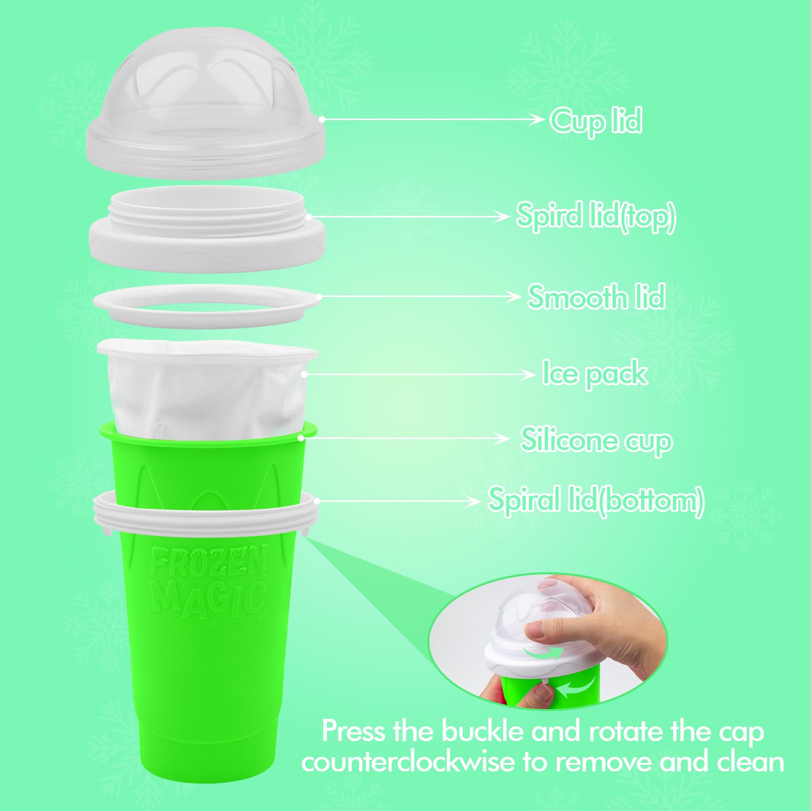Magic Slushy Maker Cup - DIY Portable Smoothie & Ice Cream Squeeze Cup with Straw - Double Layer Silicone for Juices, Milk & Frozen Treats - Perfect Gift for Friends & Family (Green) - Great for Parties, Picnics & Summer Fun