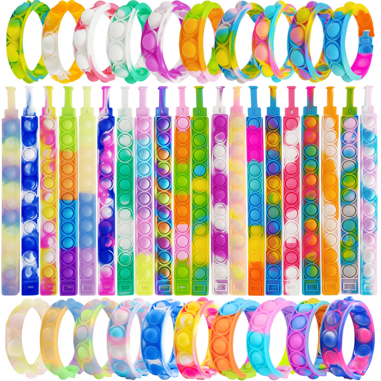 60 Pcs Pop Bracelet Bubble Fidget Sensory Toys - Stress Relief & Anxiety Relief for Kids & Adults - Perfect for Classroom Prizes, Party Favors, Easter Basket Stuffers, Christmas & Valentine Gifts - Great for ADHD, Autism & Sensory Play