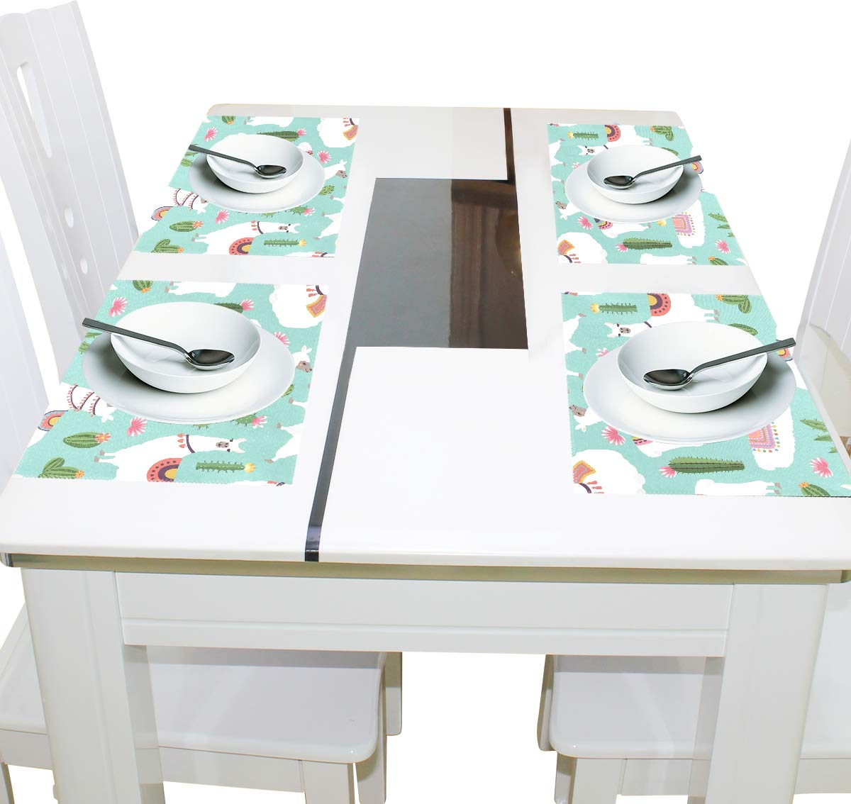 Llama and Cactus Heat Resistant Placemats - Washable Dining Table Mats for Kitchen Decor (Set of 1) - Perfect for Southwestern Style Home Dining and Party Table Settings