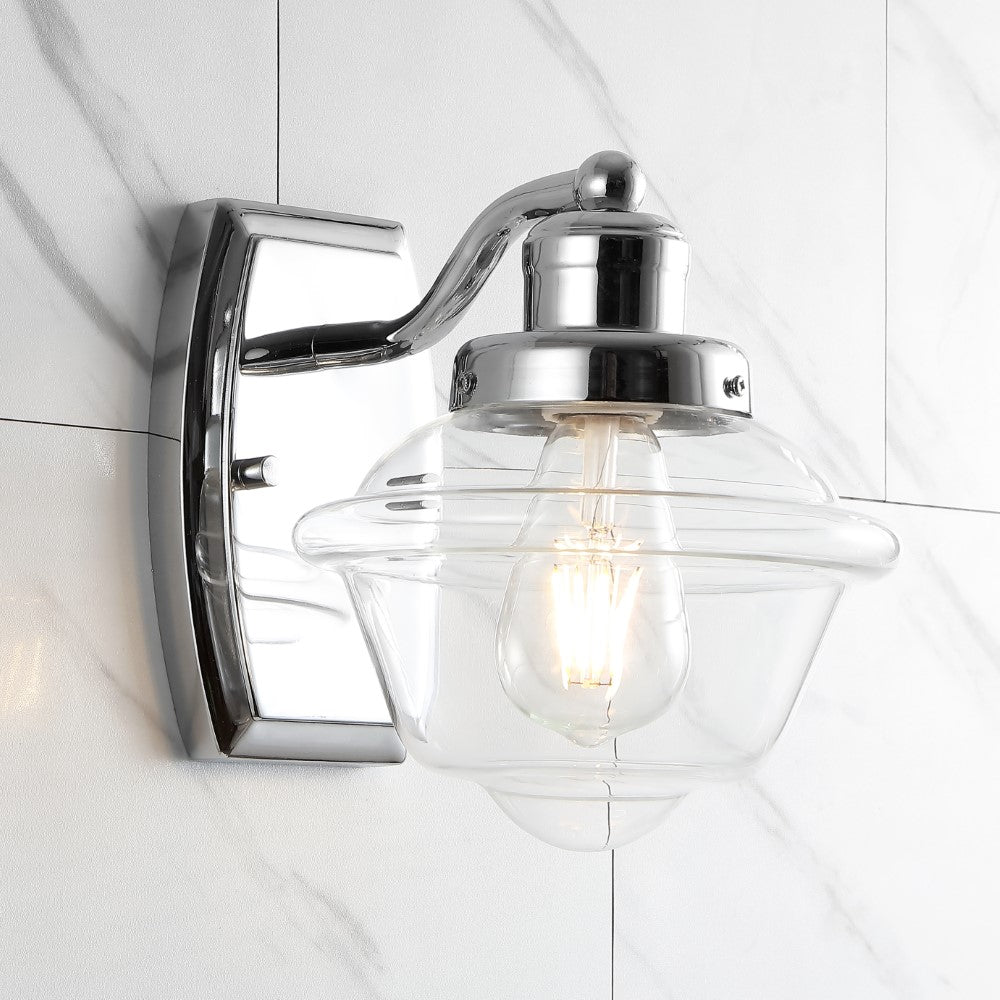 Orleans Iron and Glass Schoolhouse LED Vanity Light - Vintage Style Bathroom Lighting for Mirror, Dresser, and Makeup Area